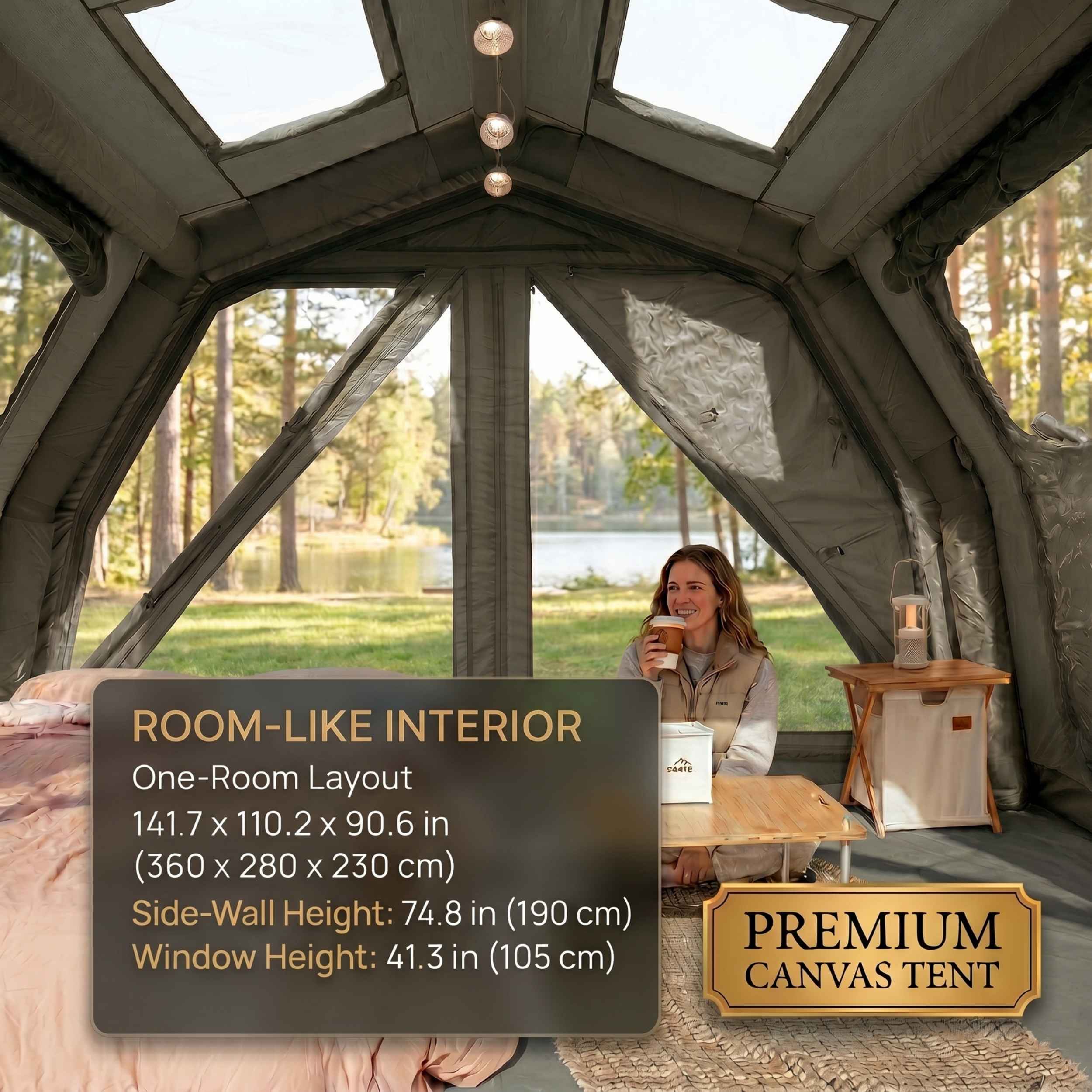 Coody 10.0 PRO Forest Green Premium Family Inflatable Canvas Tent (2-4 Person) - Image 4