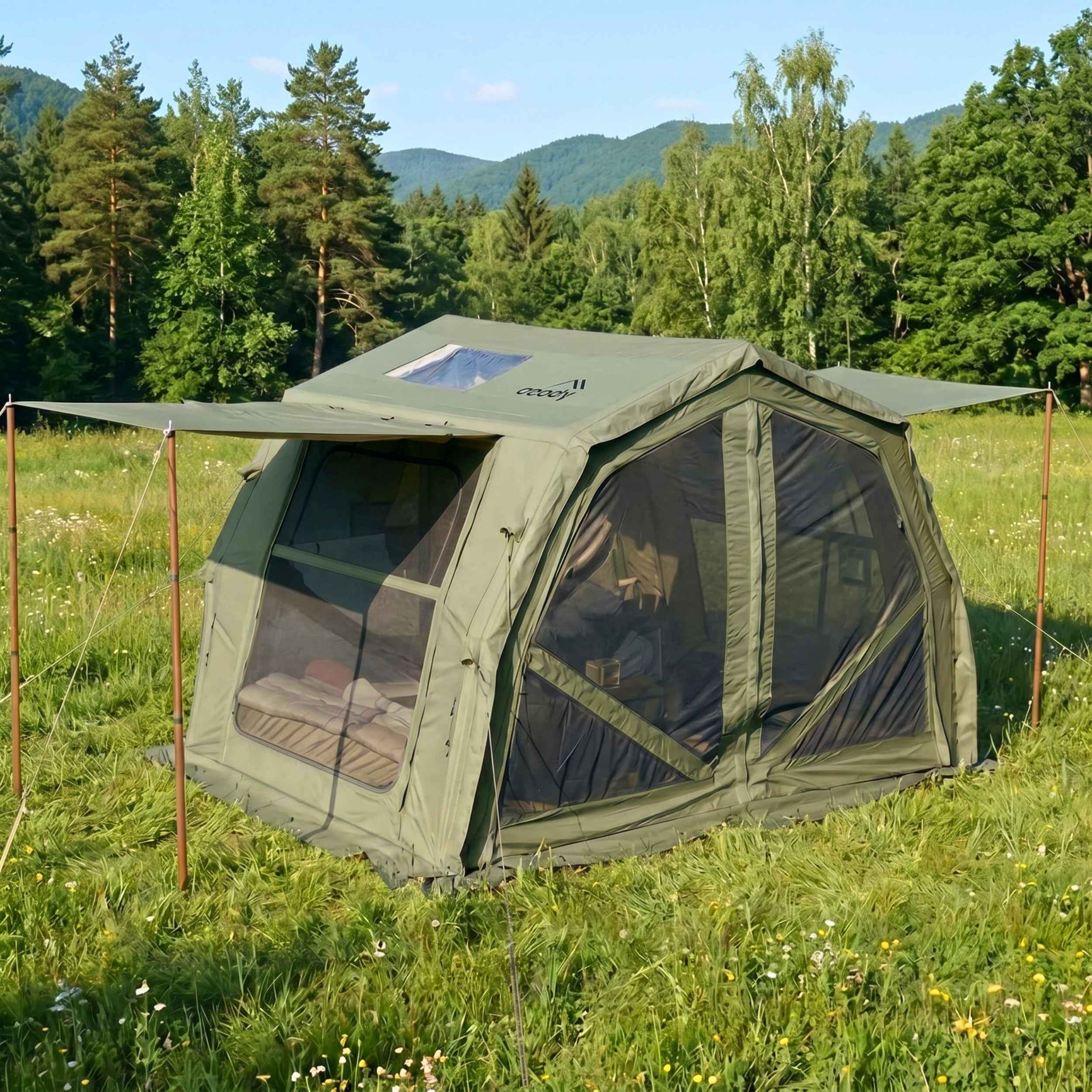 Coody 10.0 PRO Forest Green Premium Family Inflatable Canvas Tent (2-4 Person) - Image 9