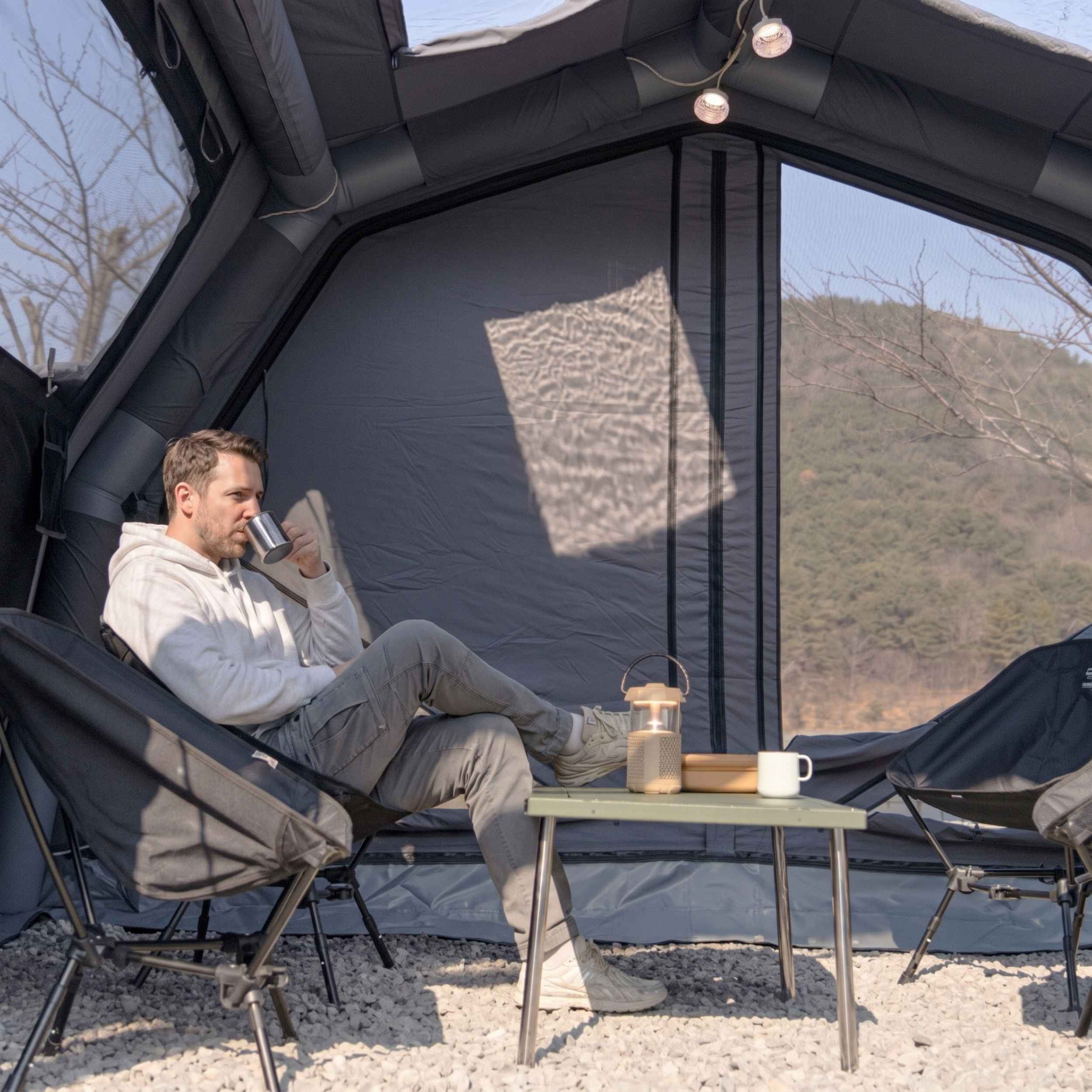 Coody 10.0 PRO Gray Premium Family Inflatable Canvas Tent (2-4 Person) - Image 10