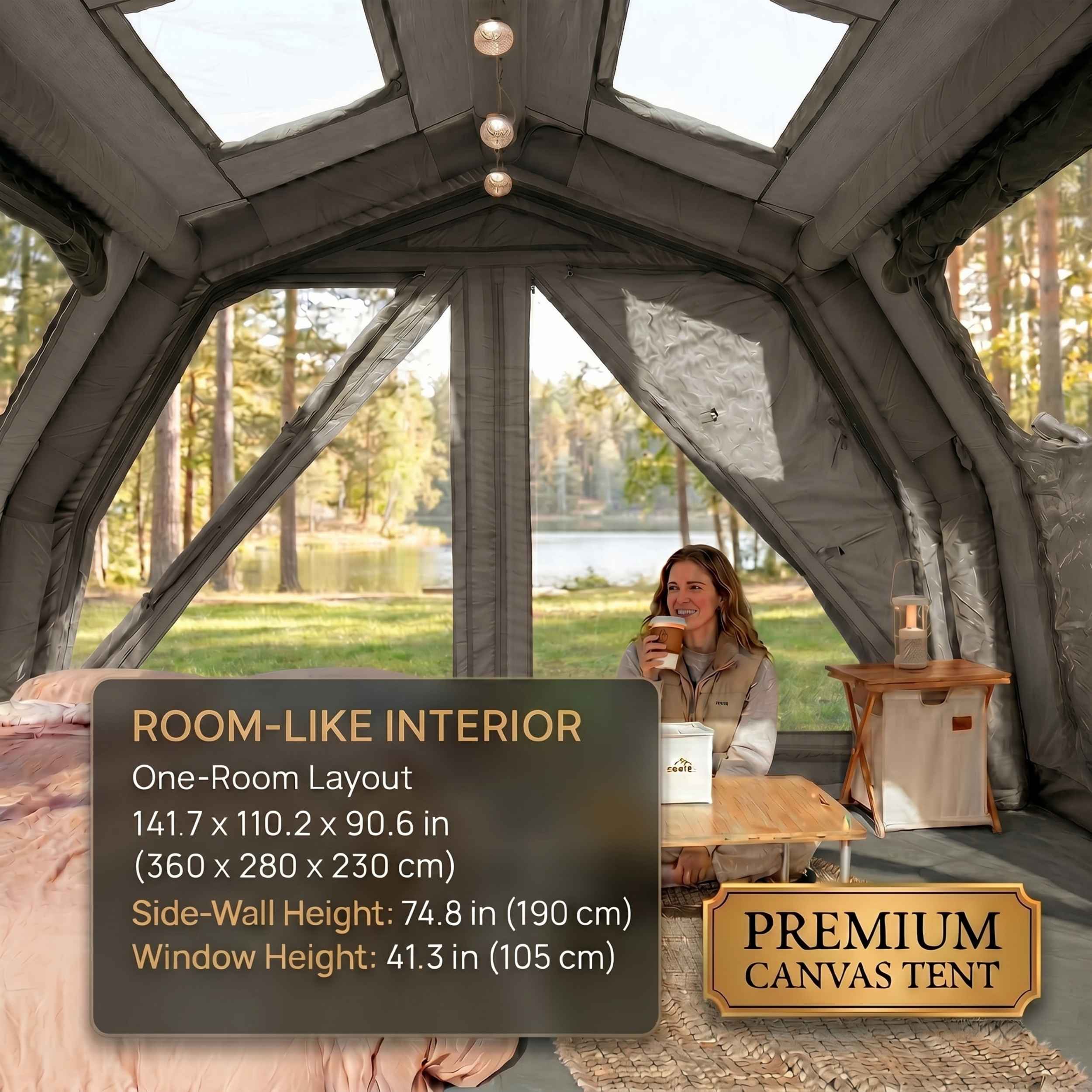 Coody 10.0 PRO Gray Premium Family Inflatable Canvas Tent (2-4 Person) - Image 4