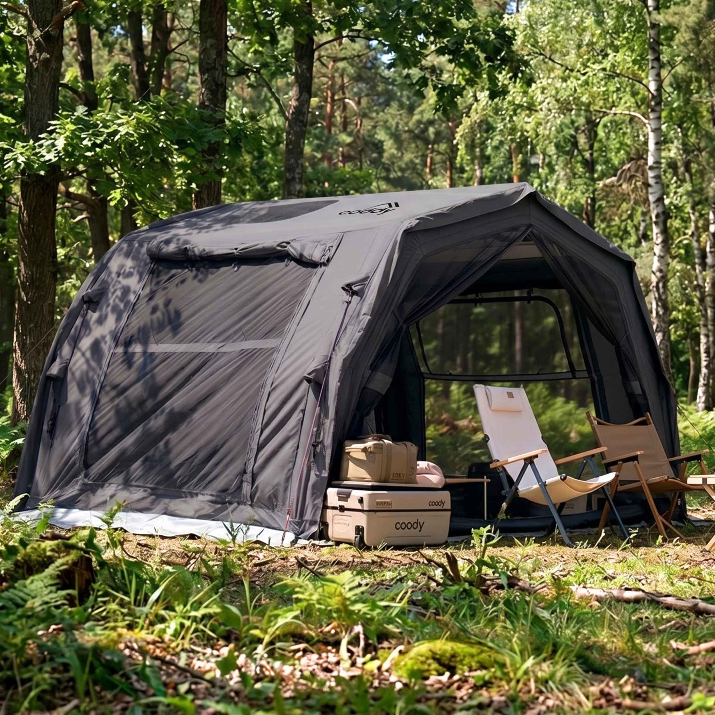Coody 10.0 PRO Gray Premium Family Inflatable Canvas Tent (2-4 Person) - Image 6