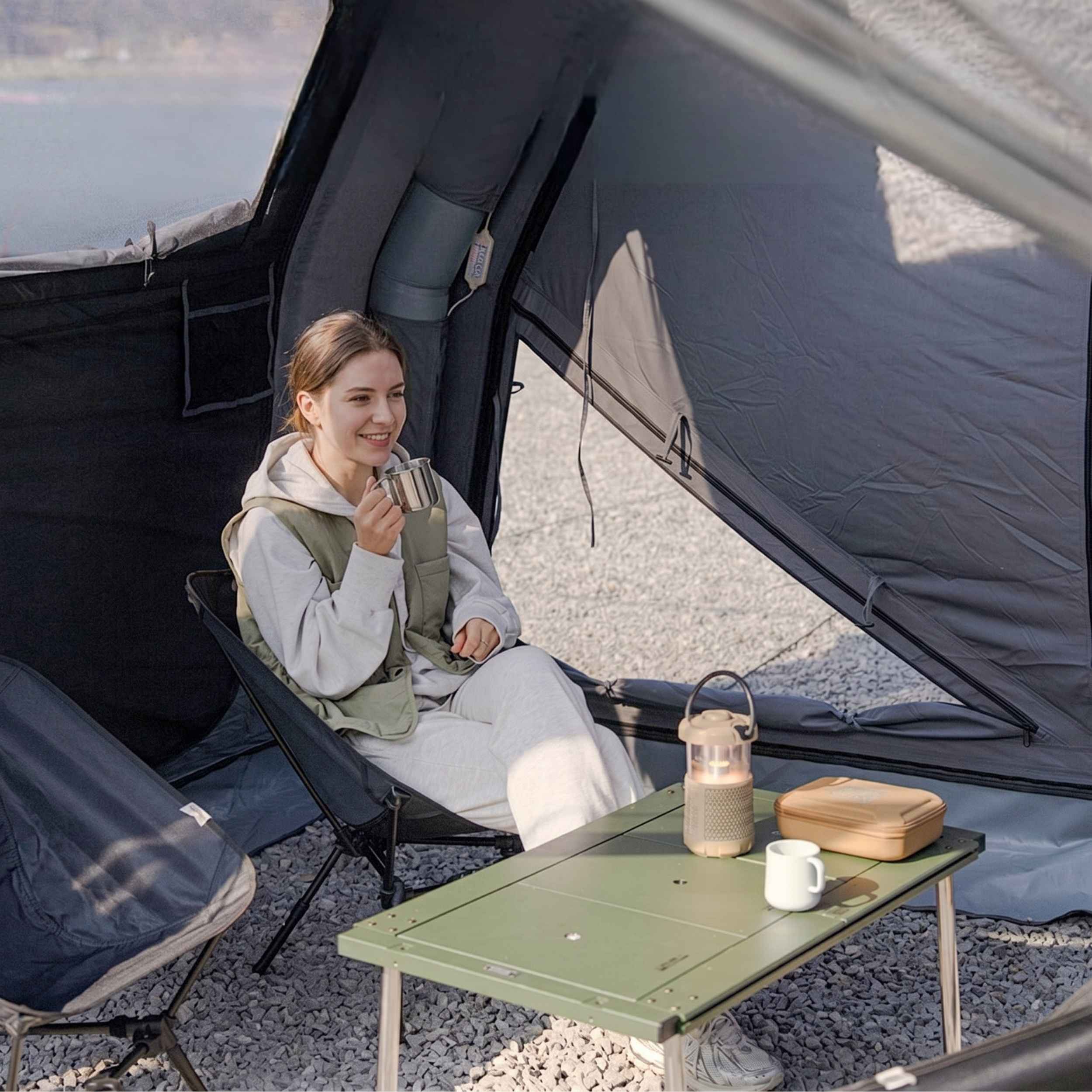 Coody 10.0 PRO Gray Premium Family Inflatable Canvas Tent (2-4 Person) - Image 8