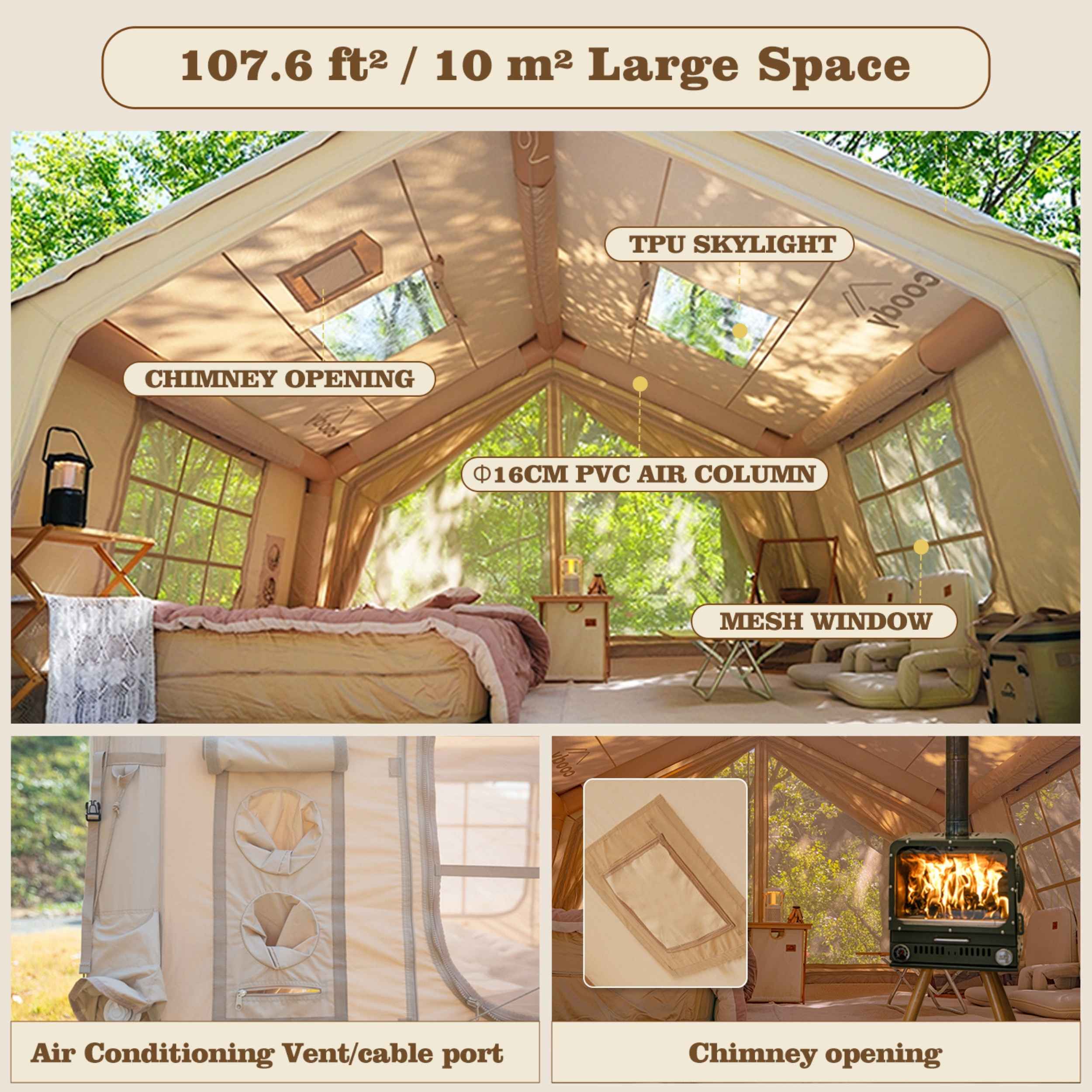 Coody 10.0 Beige Inflatable Tent House for Camping (2-4 Person) - Image 4
