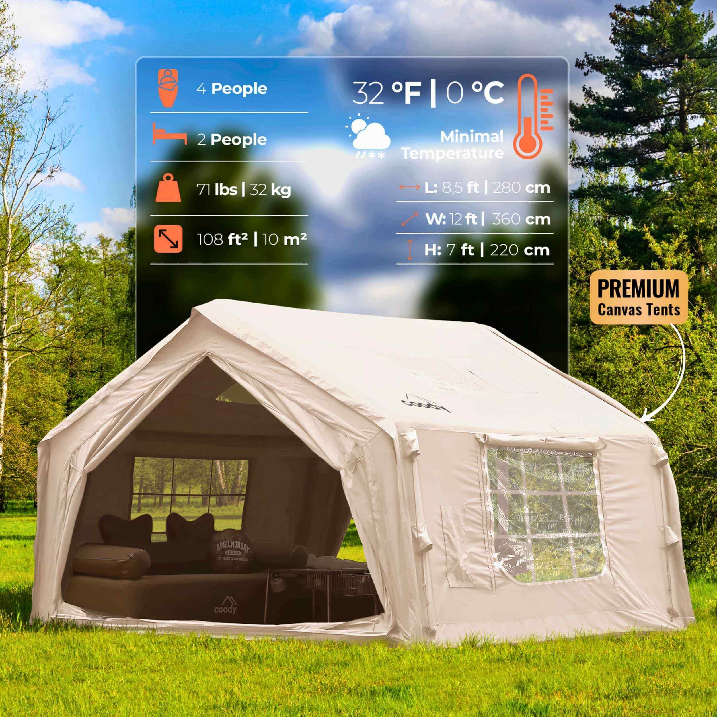Coody 10.0 Beige Inflatable Tent House for Camping (2-4 Person) - Image 5