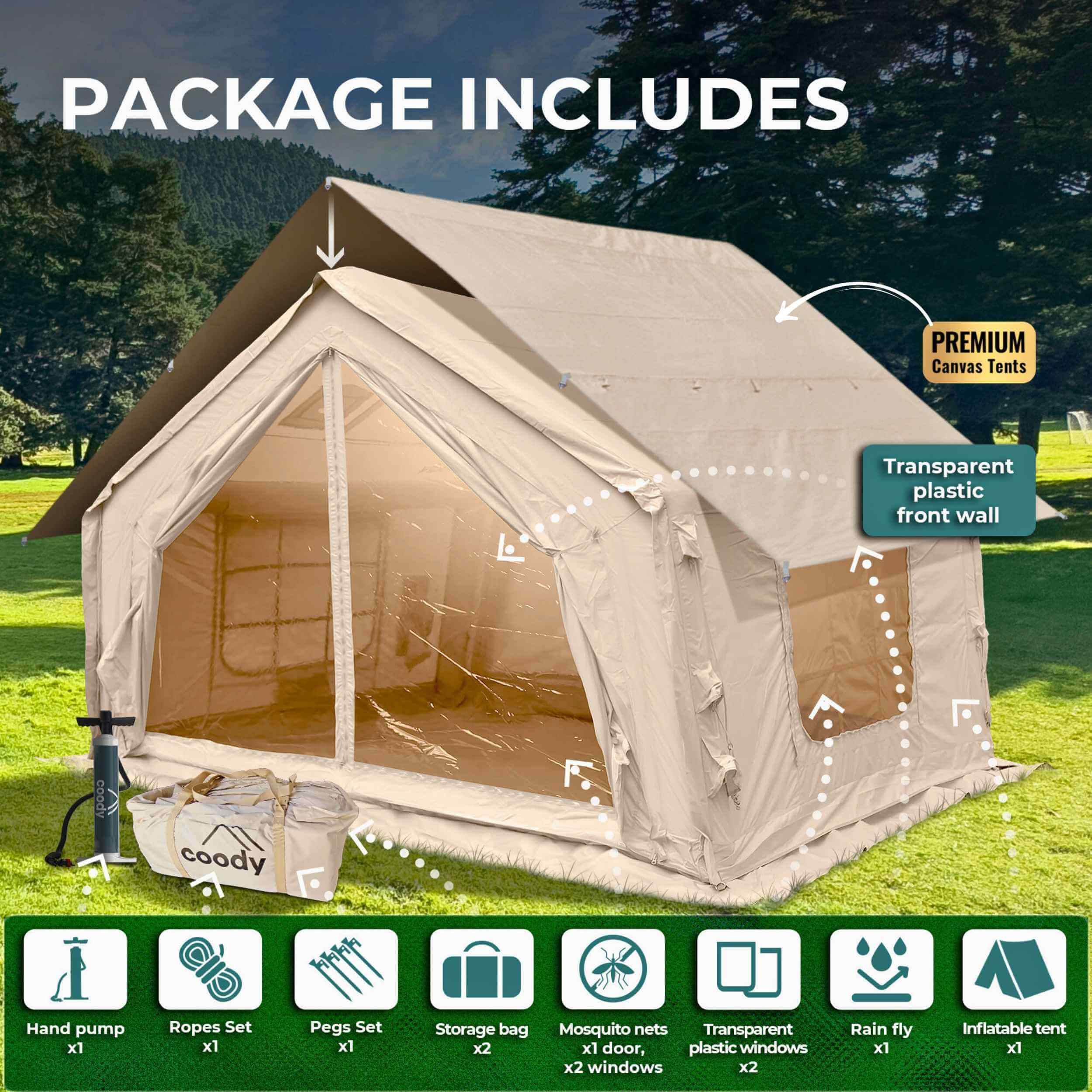 Coody 10.0 Beige Inflatable Tent House for Camping (2-4 Person) - Image 6