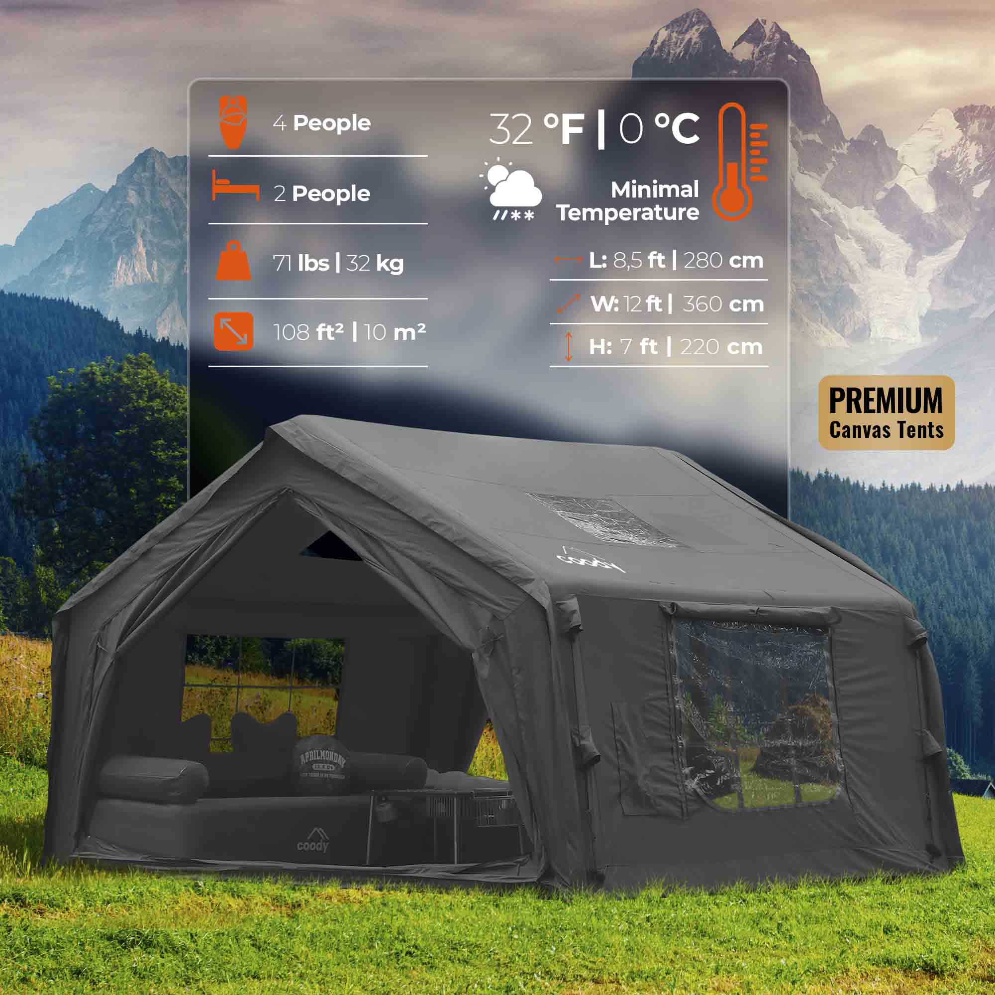 Coody 10.0 Black Inflatable Tent House for Camping (2-4 Person) - Image 5