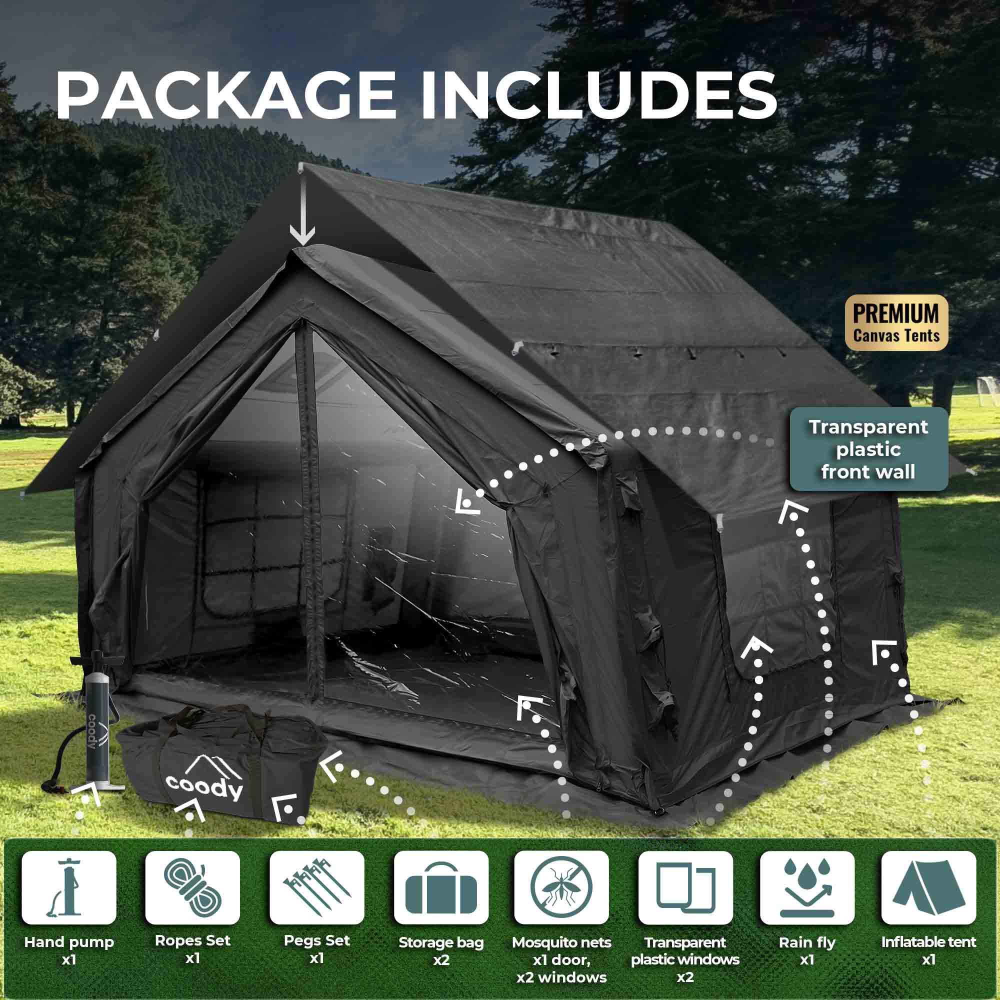 Coody 10.0 Black Inflatable Tent House for Camping (2-4 Person) - Image 6