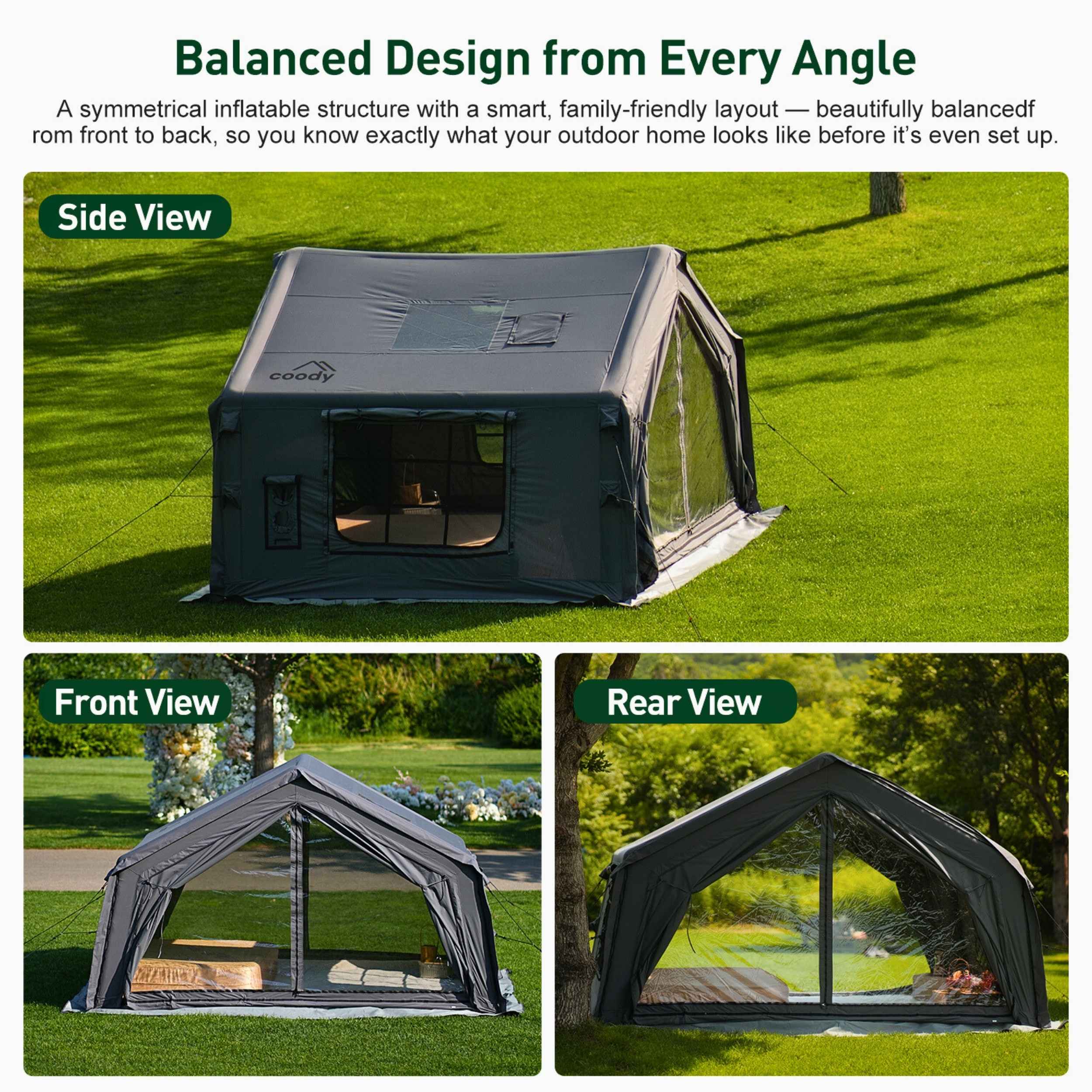 Coody 10.0 Gray Inflatable Tent House for Camping (2-4 Person) - Image 3