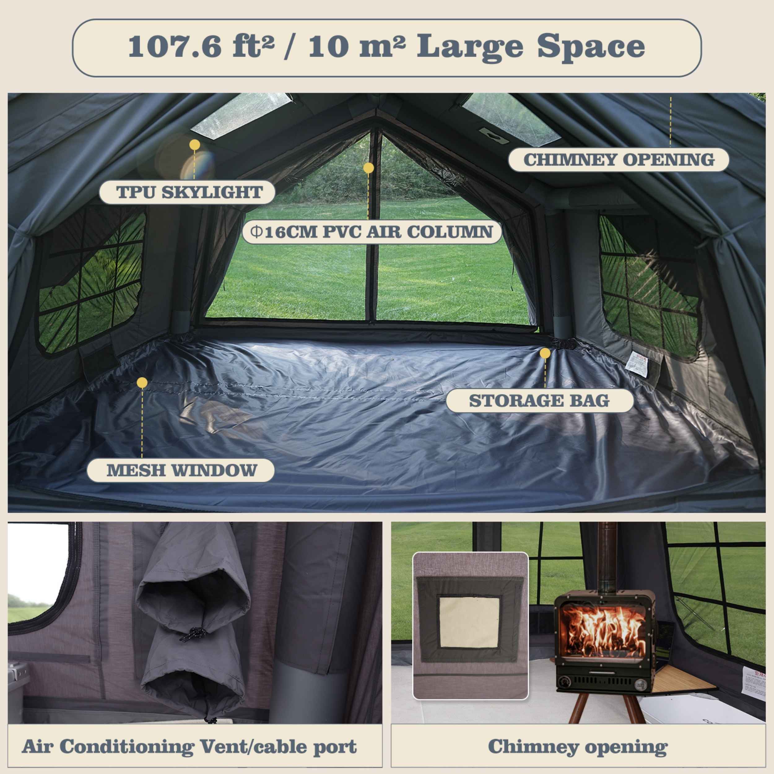 Coody 10.0 Gray Inflatable Tent House for Camping (2-4 Person) - Image 4