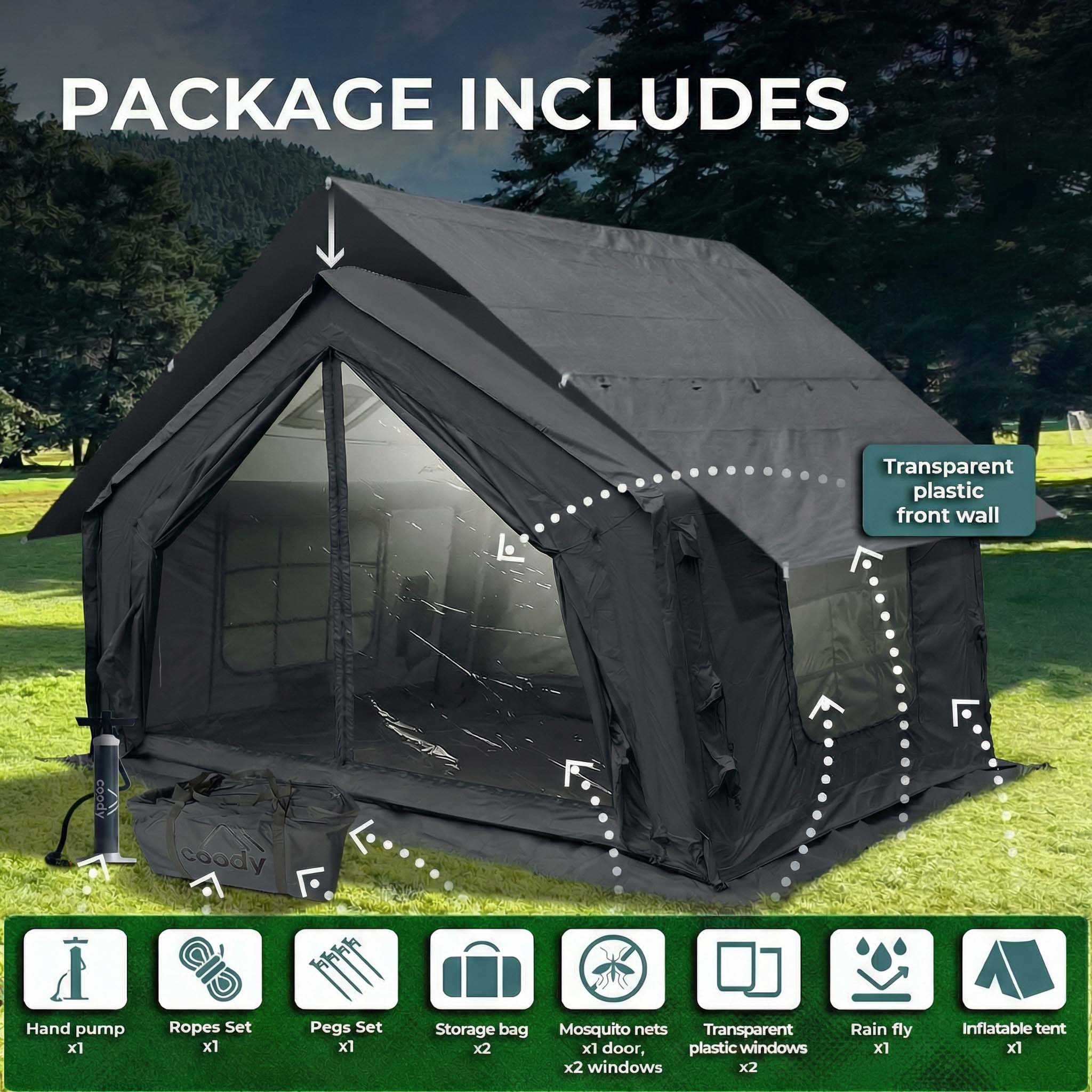 Coody 10.0 Gray Inflatable Tent House for Camping (2-4 Person) - Image 6