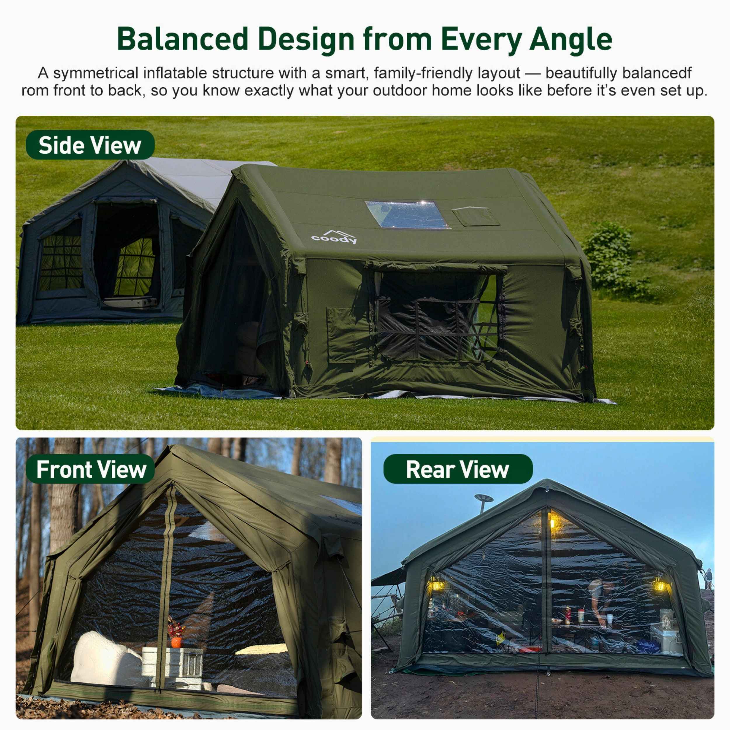 Coody 10.0 Forest Green Inflatable Tent House for Camping (2-4 Person) - Image 3