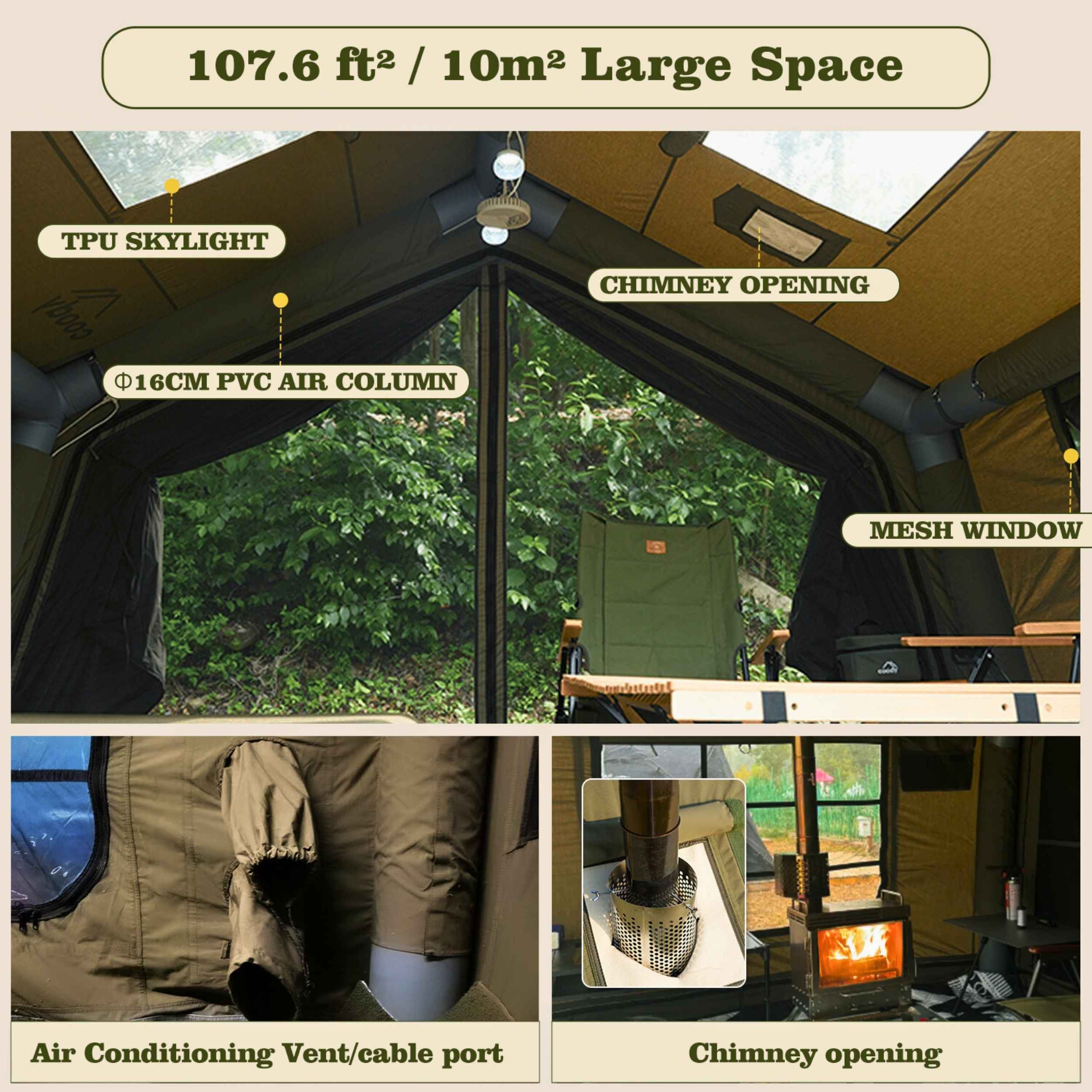 Coody 10.0 Forest Green Inflatable Tent House for Camping (2-4 Person) - Image 4
