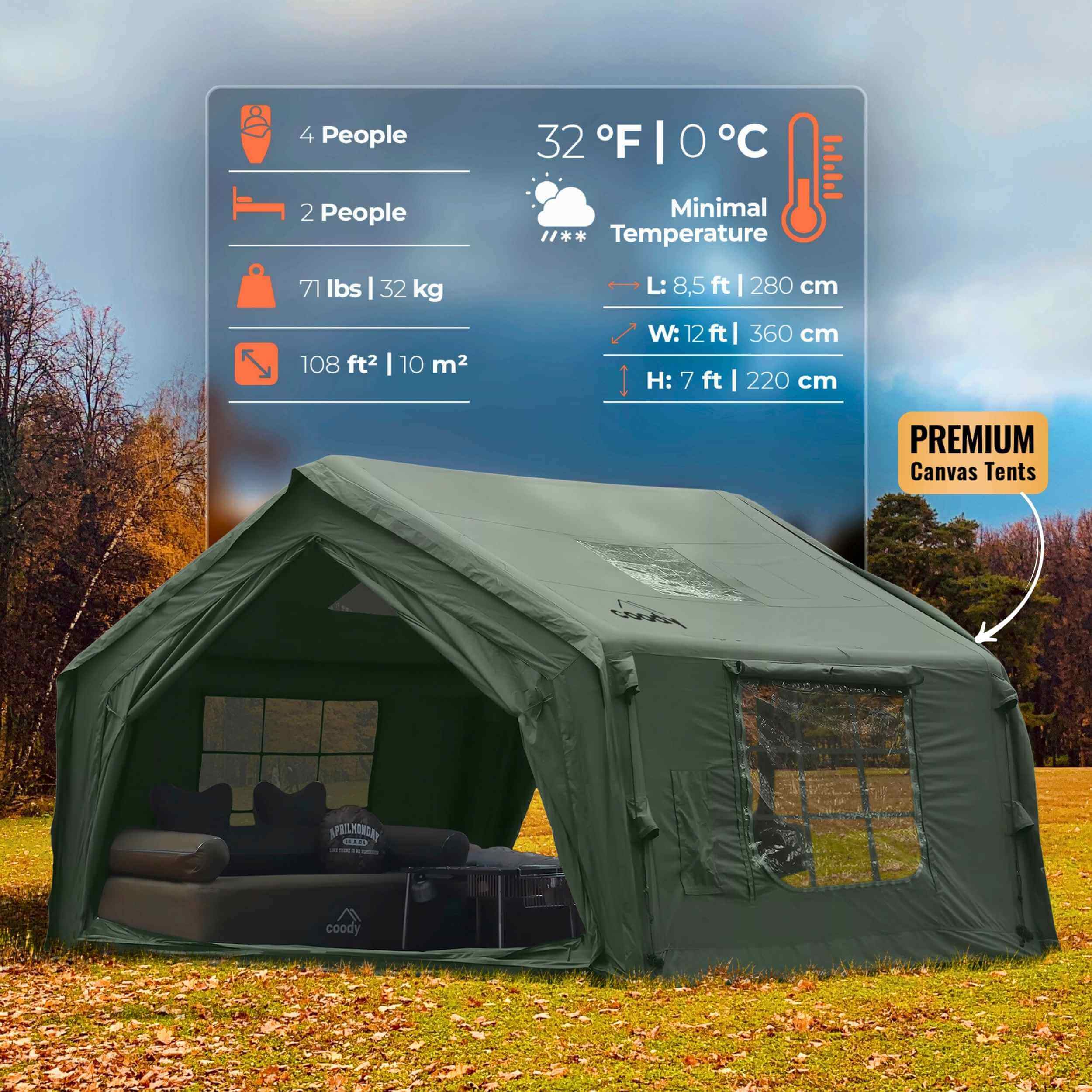 Coody 10.0 Forest Green Inflatable Tent House for Camping (2-4 Person) - Image 5