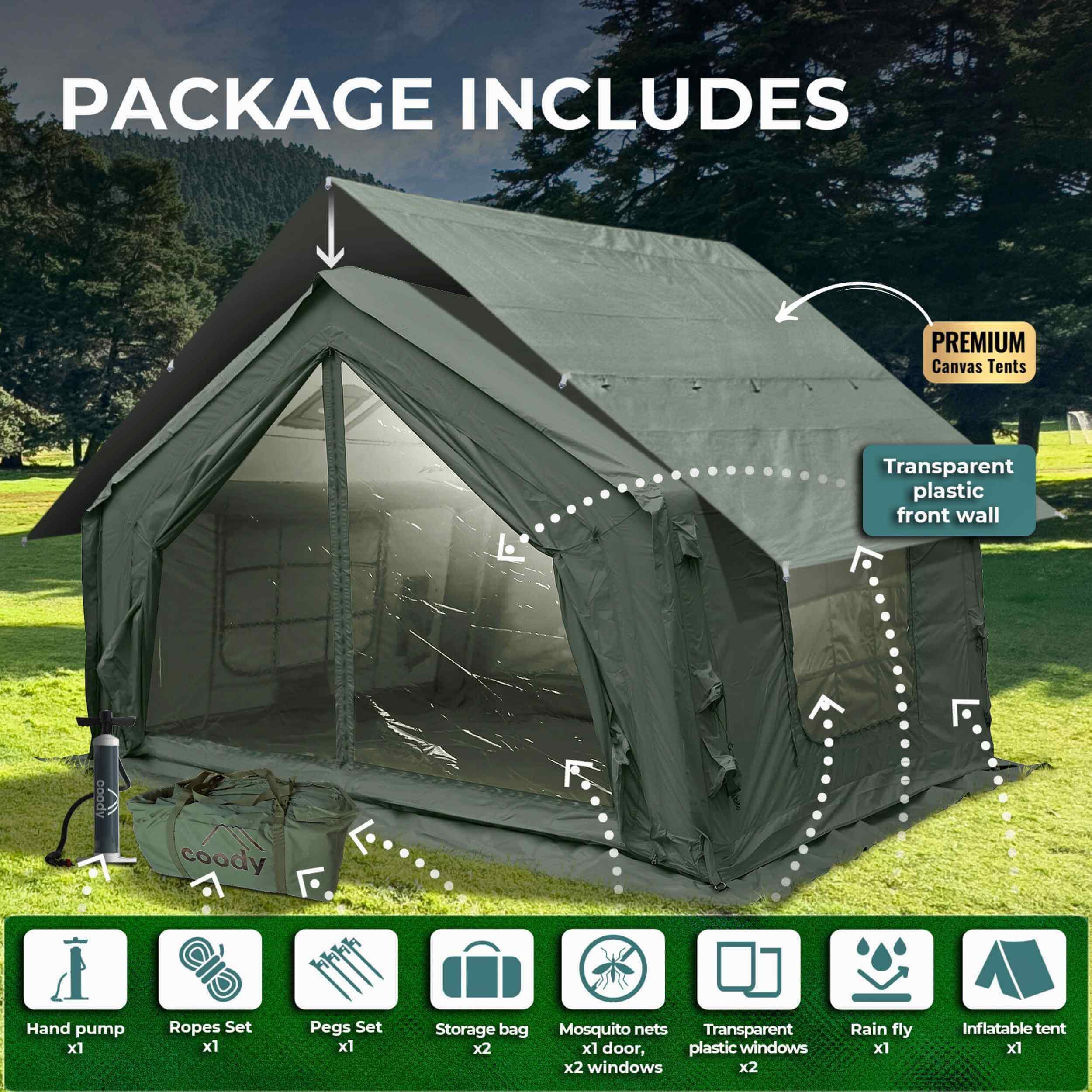 Coody 10.0 Forest Green Inflatable Tent House for Camping (2-4 Person) - Image 6