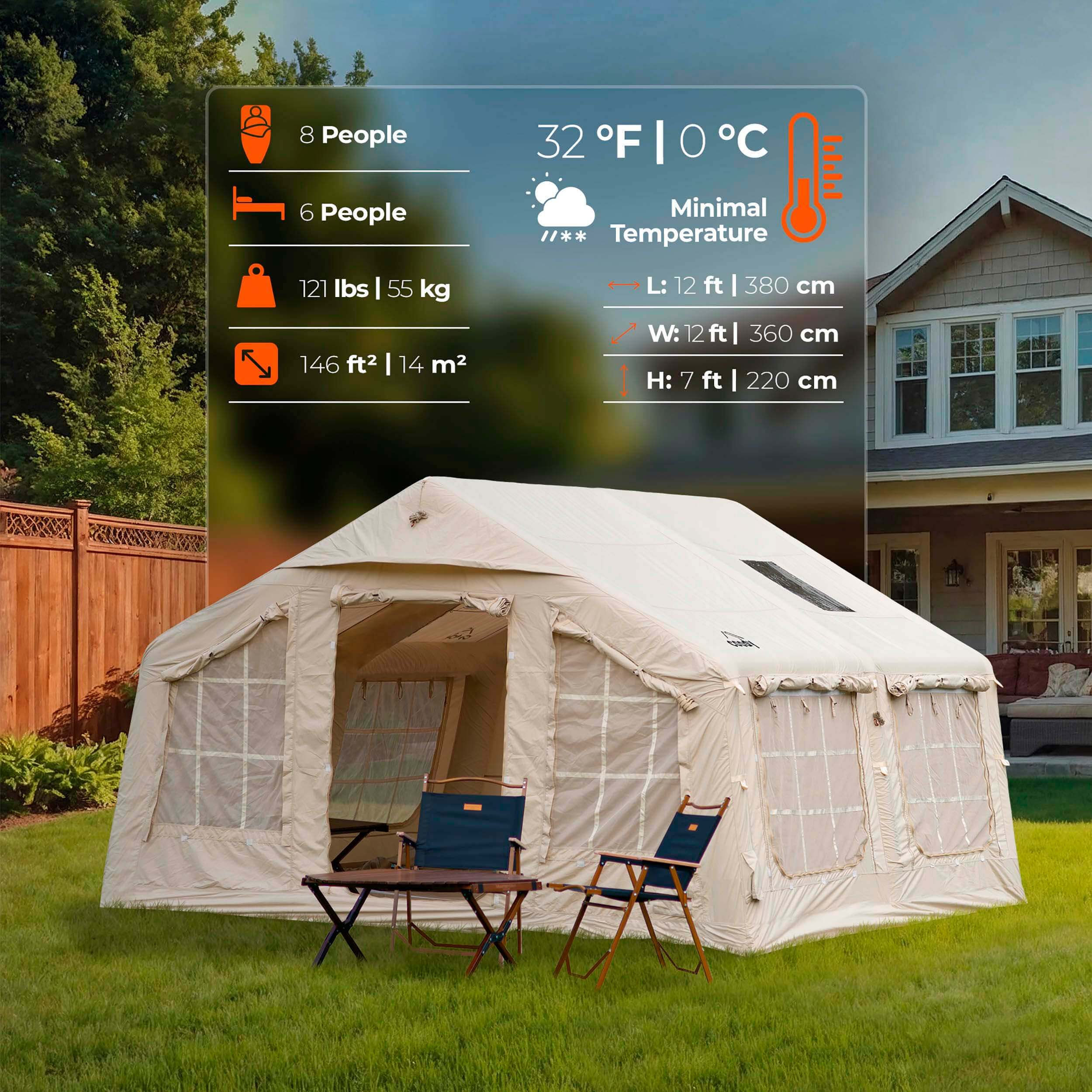 Coody Familia AirTent 13.6 Beige Inflatable Tent House for Camping (2-8 Person) - Image 5