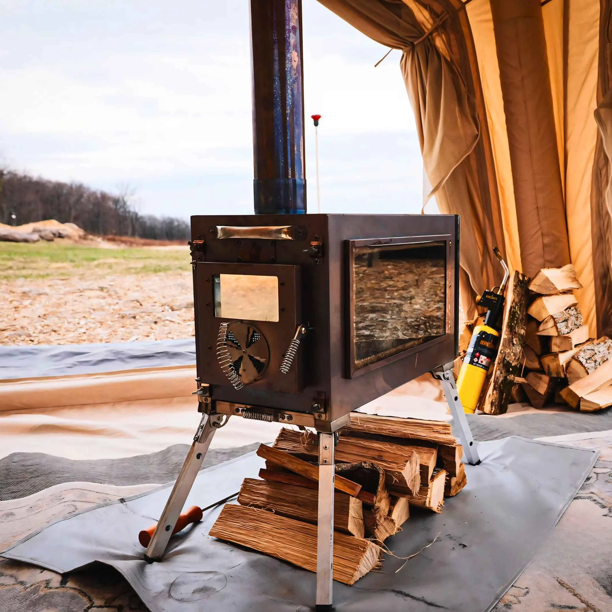 Coody Familia AirTent 17.2 Black (2-10 Person) + RBM Wood Stove Caminus M - Image 11