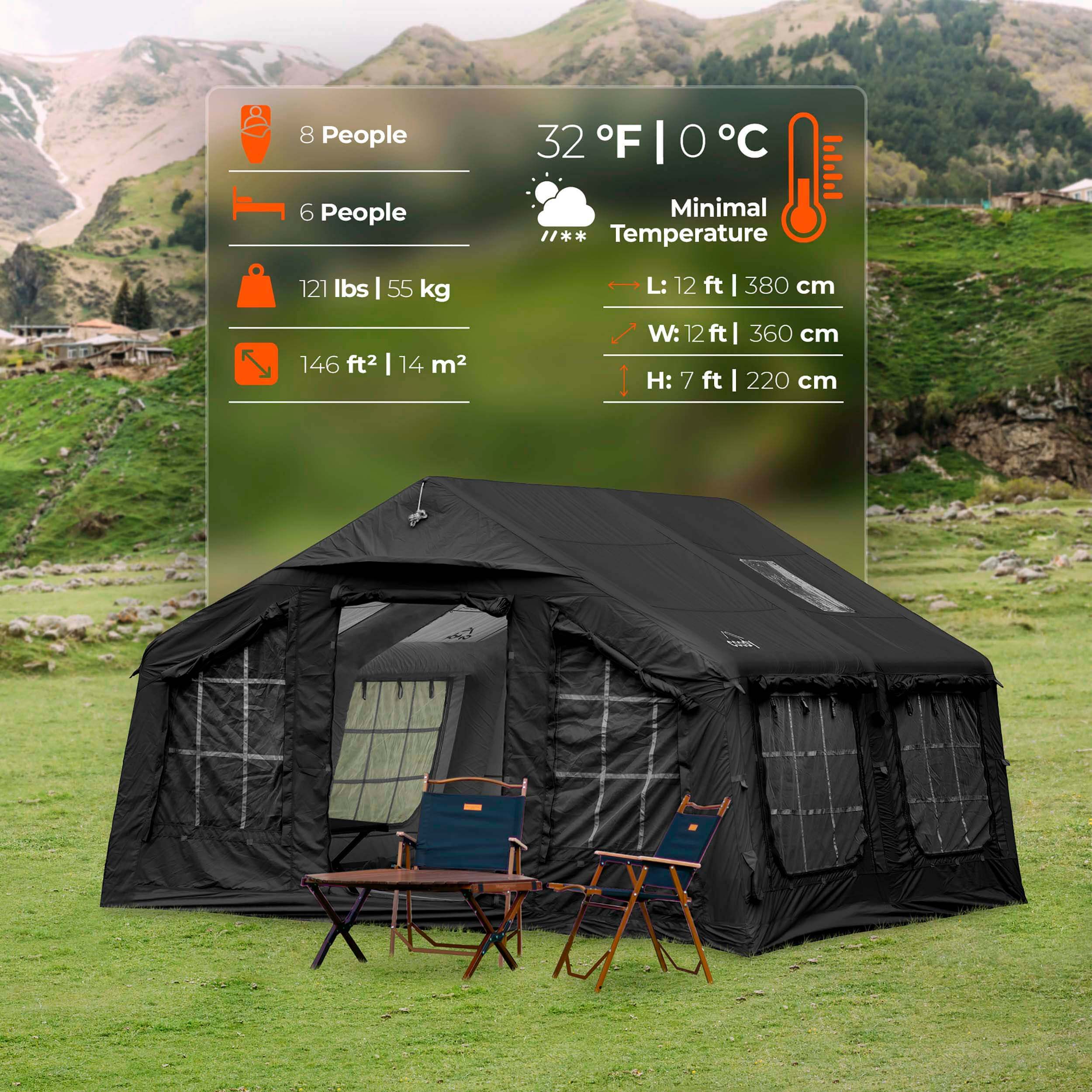 Coody Familia AirTent 13.6 Black Inflatable Tent House for Camping (2-8 Person) - Image 5