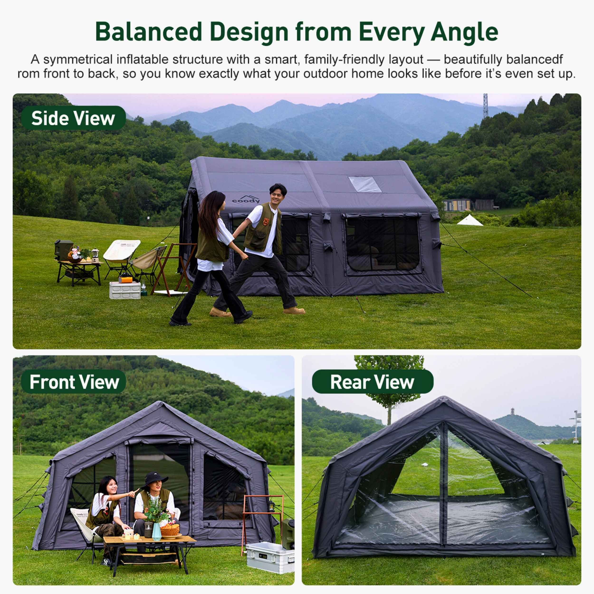 Coody Familia AirTent 13.6 Gray Inflatable Tent House for Camping (2-8 Person) - Image 3