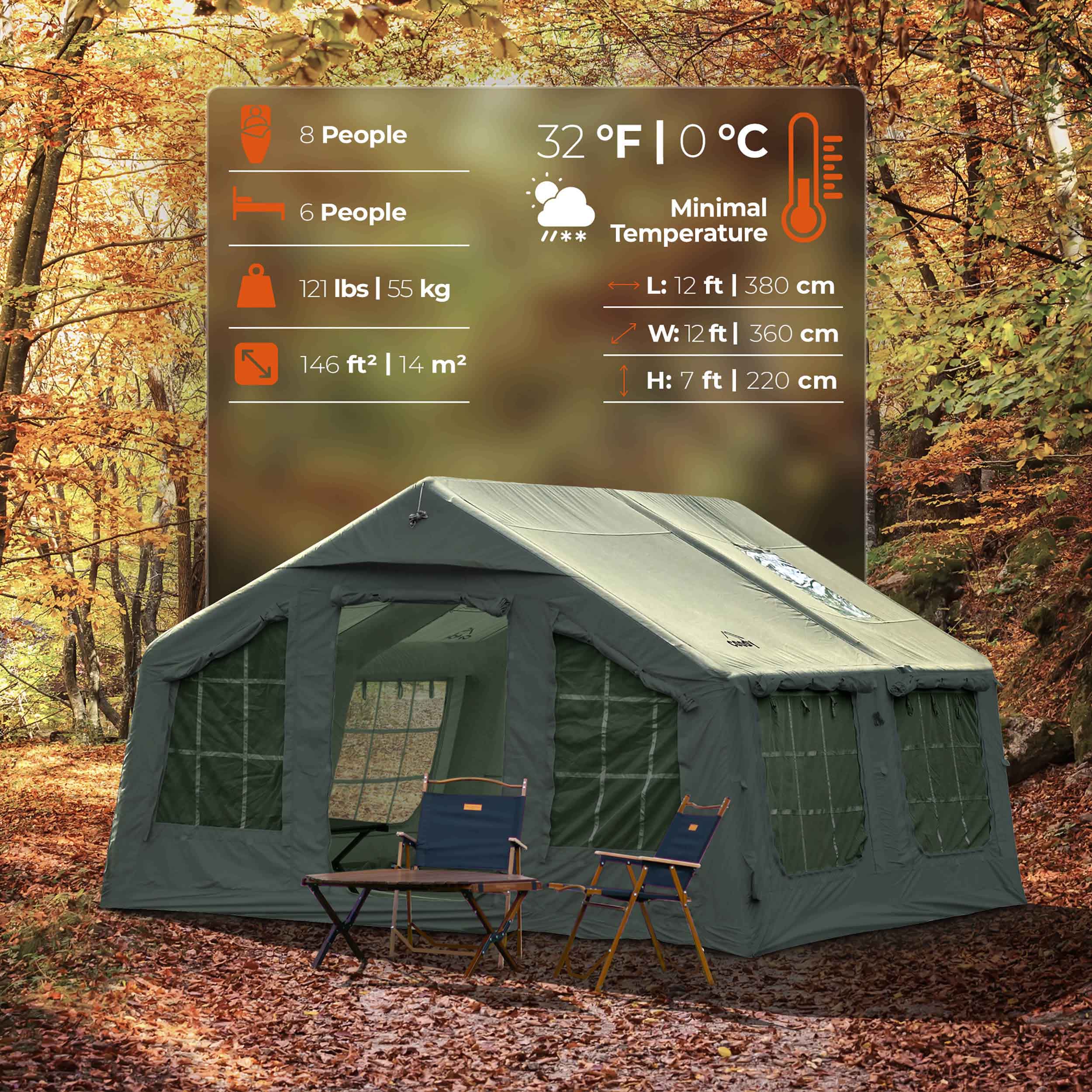 Coody Familia AirTent 13.6 Forest Green Inflatable Tent House for Camping (2-8 Person) - Image 5