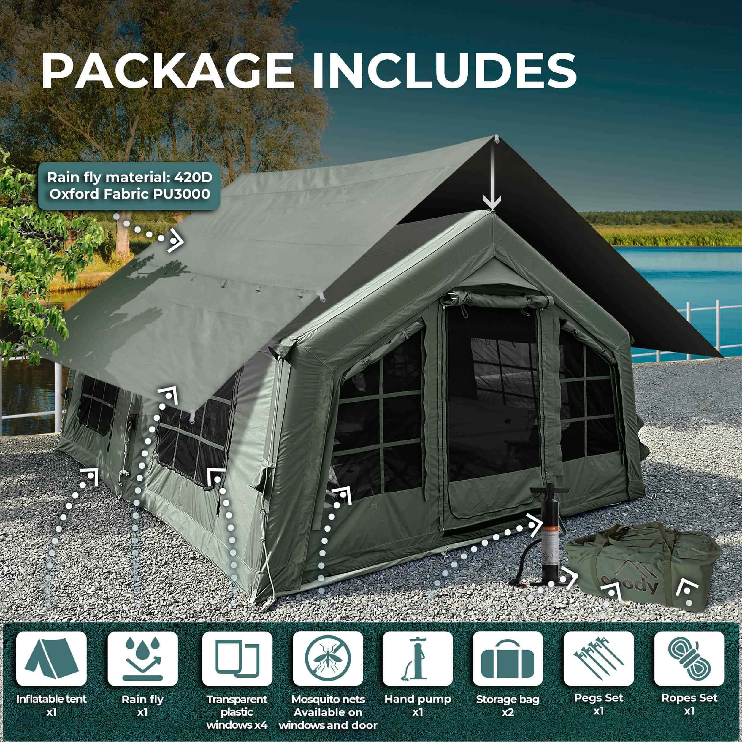 Coody Familia AirTent 13.6 Forest Green Inflatable Tent House for Camping (2-8 Person) - Image 6