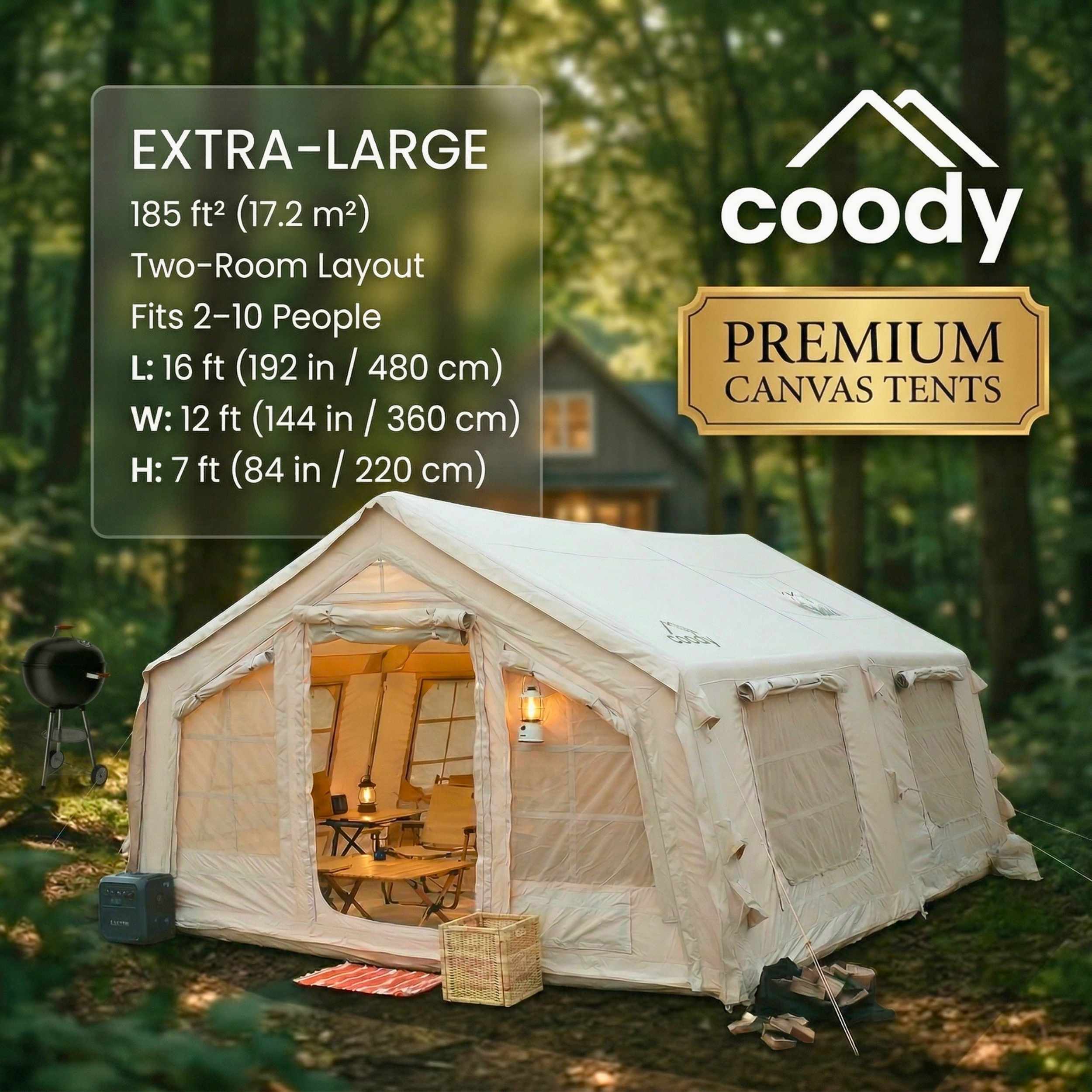 Coody Familia AirTent 17.2 Beige Inflatable Tent House for Camping (2-10 Person) - Image 3