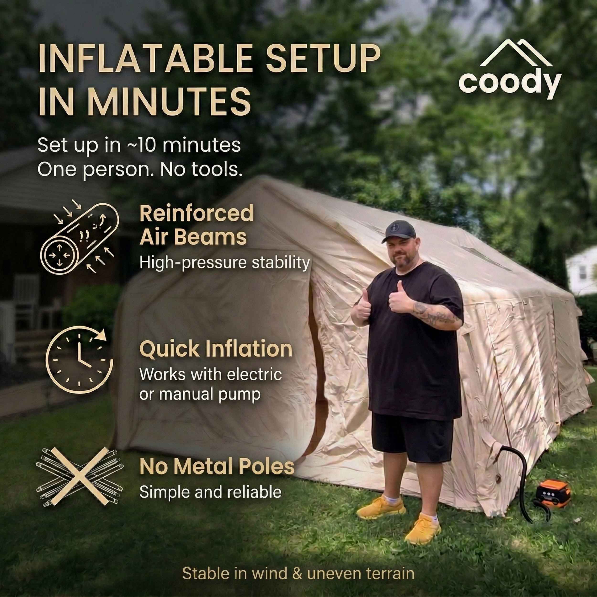 Coody Familia AirTent 17.2 Beige Inflatable Tent House for Camping (2-10 Person) - Image 4