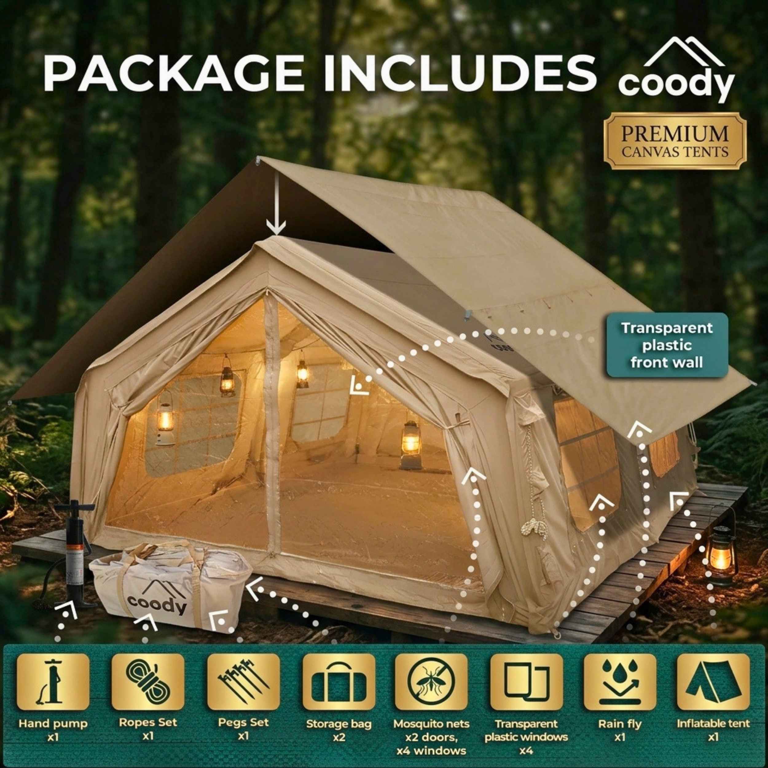 Coody Familia AirTent 17.2 Beige Inflatable Tent House for Camping (2-10 Person) - Image 5