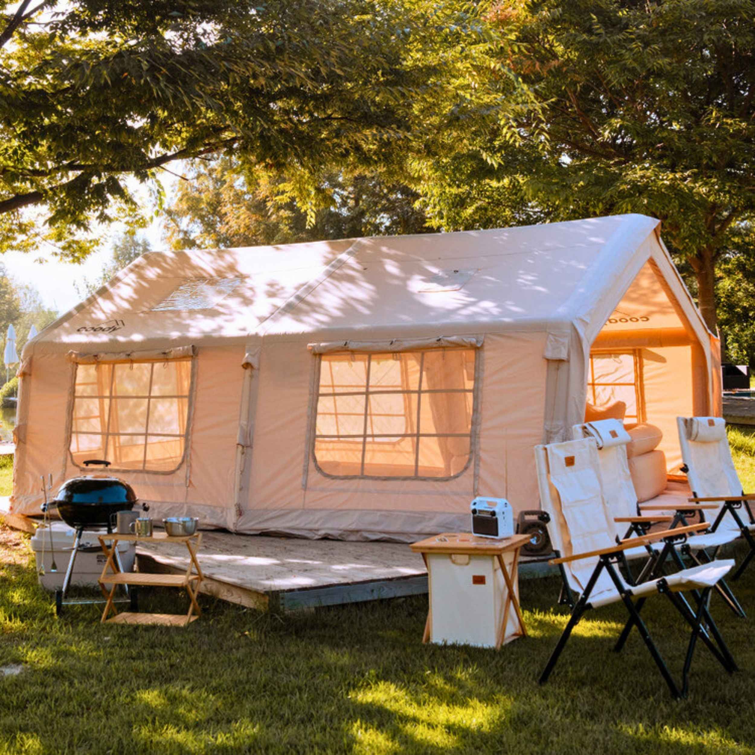 Coody Familia AirTent 17.2 Beige (2-10 Person)+ RBM Wood Stove Caminus M - Image 10