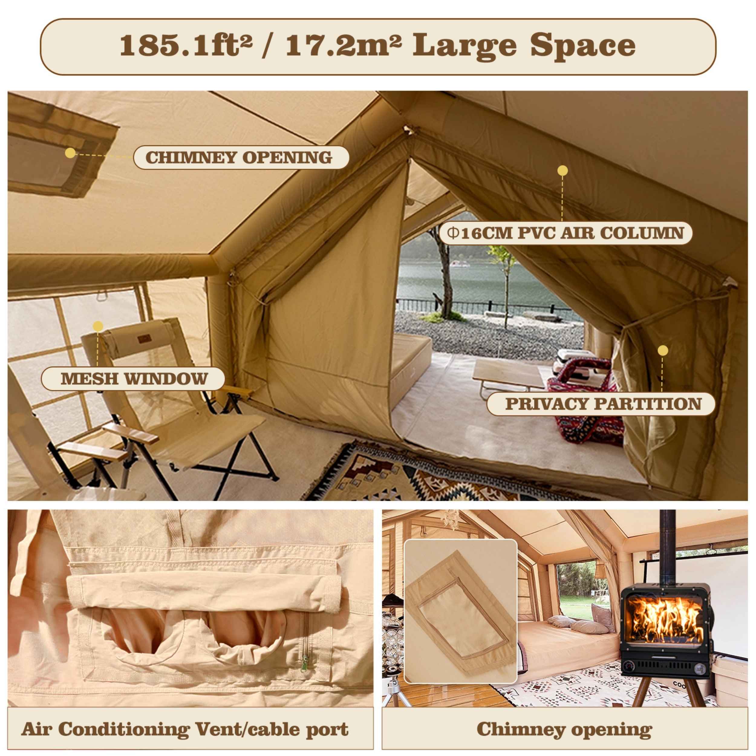 Coody Familia AirTent 17.2 Beige Inflatable Tent House for Camping (2-10 Person) - Image 8