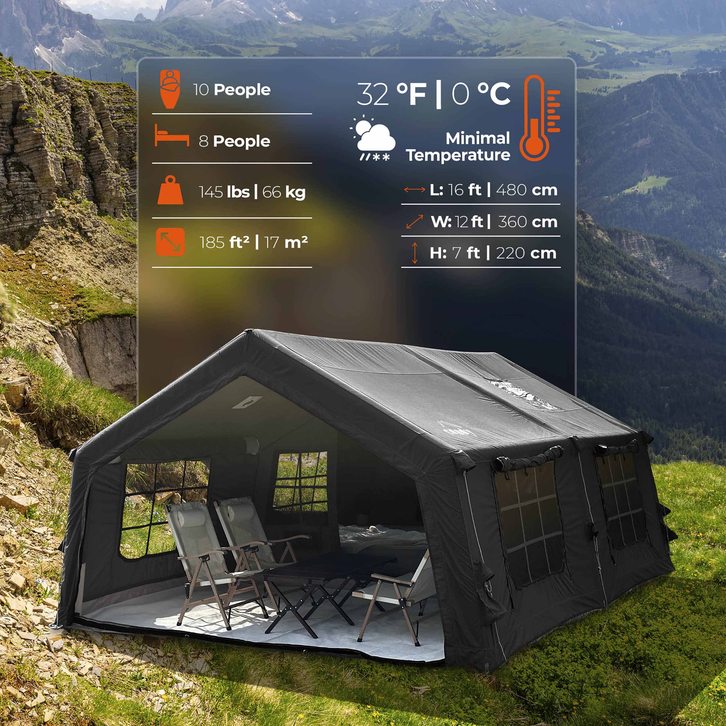 Coody Familia AirTent 17.2 Black Inflatable Tent House for Camping (2-10 Person) - Image 5