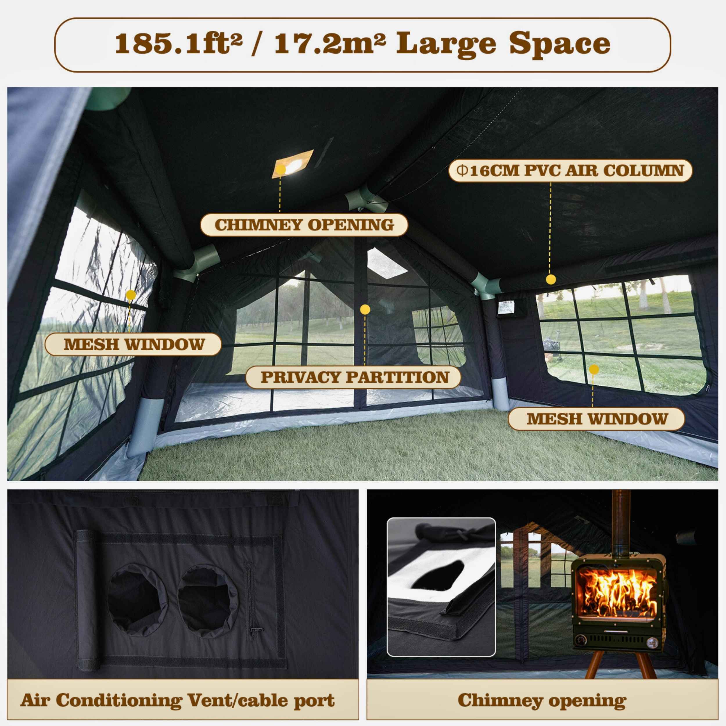 Coody Familia AirTent 17.2 Black Inflatable Tent House for Camping (2-10 Person) - Image 4
