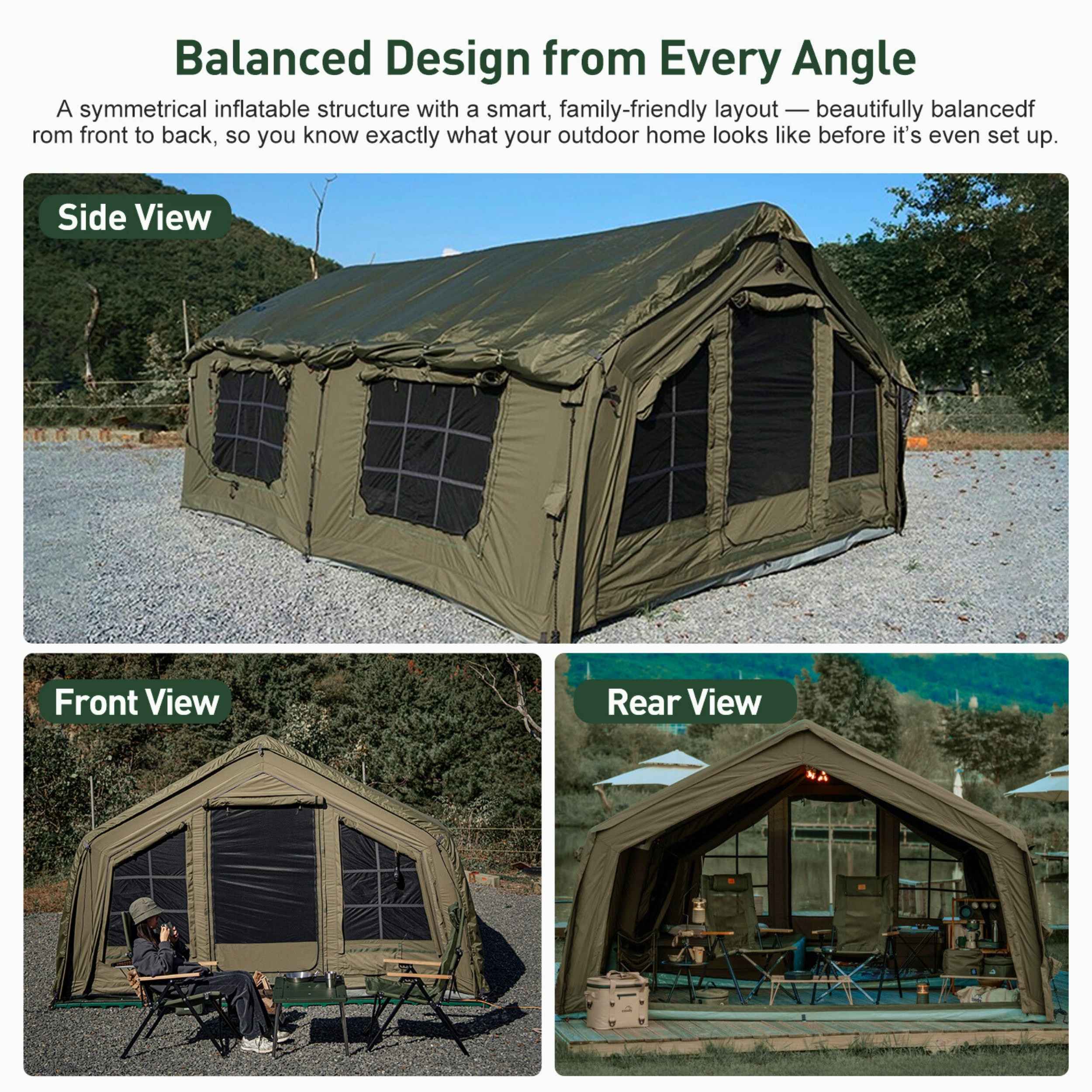 Coody Familia AirTent 17.2 Forest Green Inflatable Tent House for Camping (2-10 Person) - Image 3