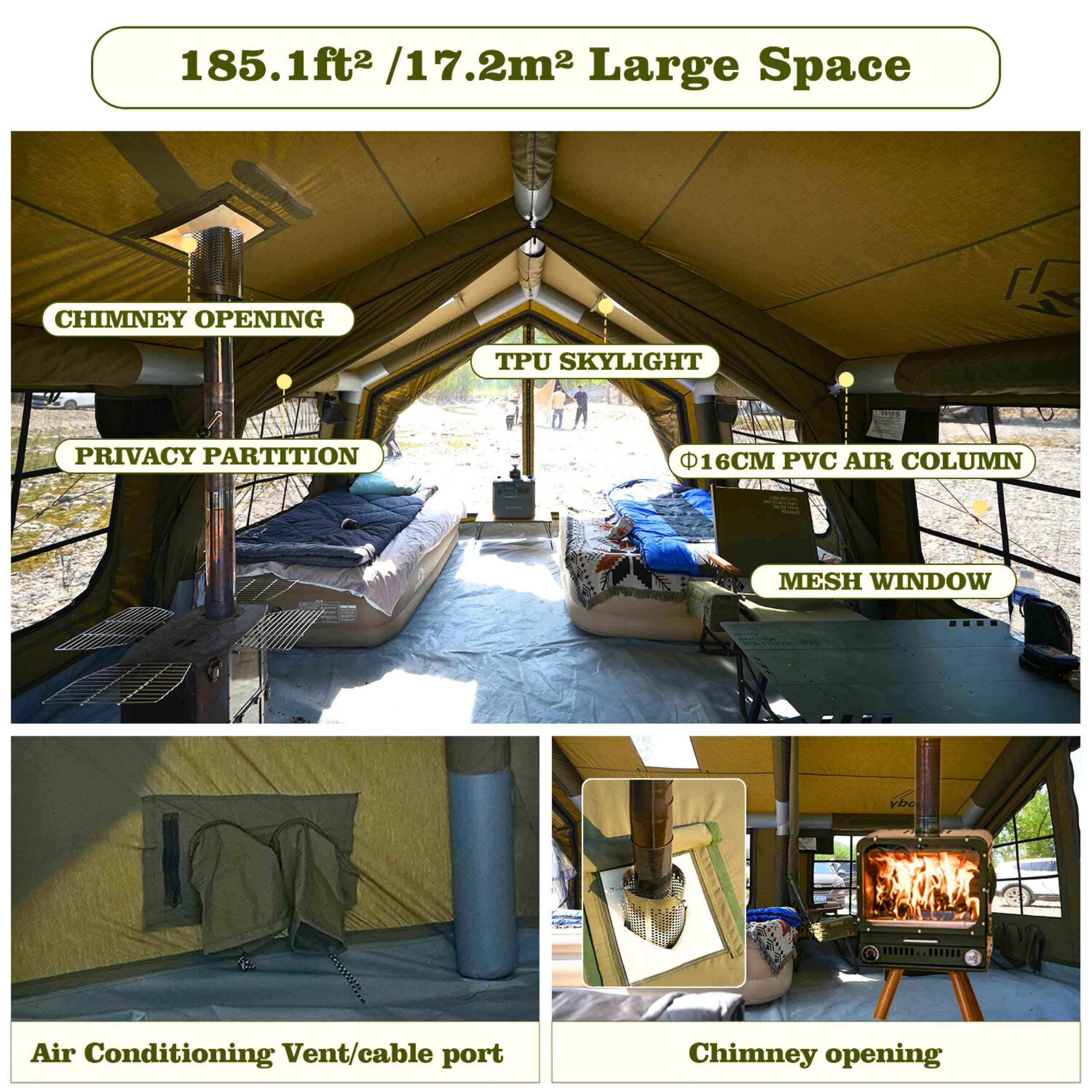 Coody Familia AirTent 17.2 Forest Green Inflatable Tent House for Camping (2-10 Person) - Image 4