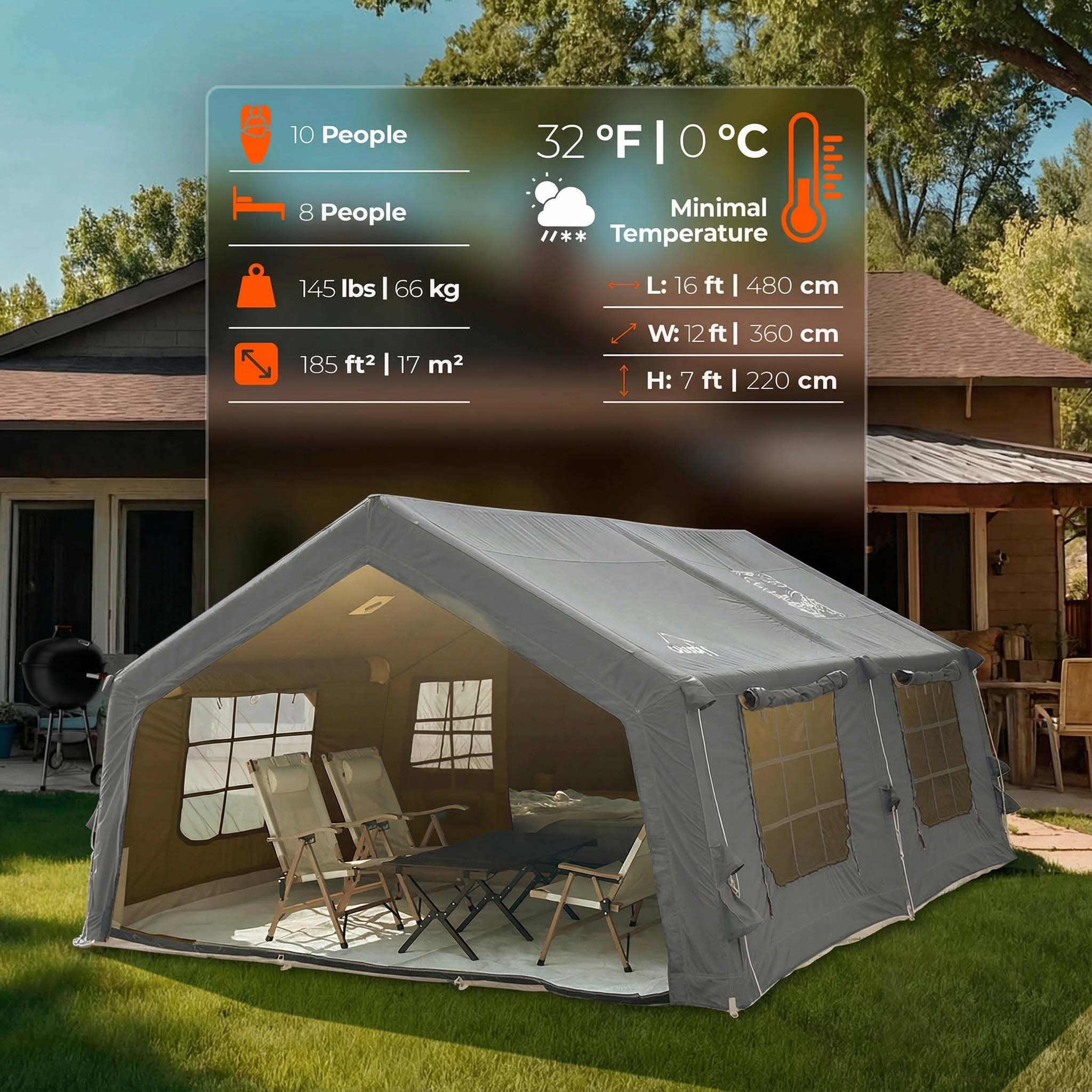 Coody Familia AirTent 17.2 Gray Inflatable Tent House for Camping (2-10 Person) - Image 5