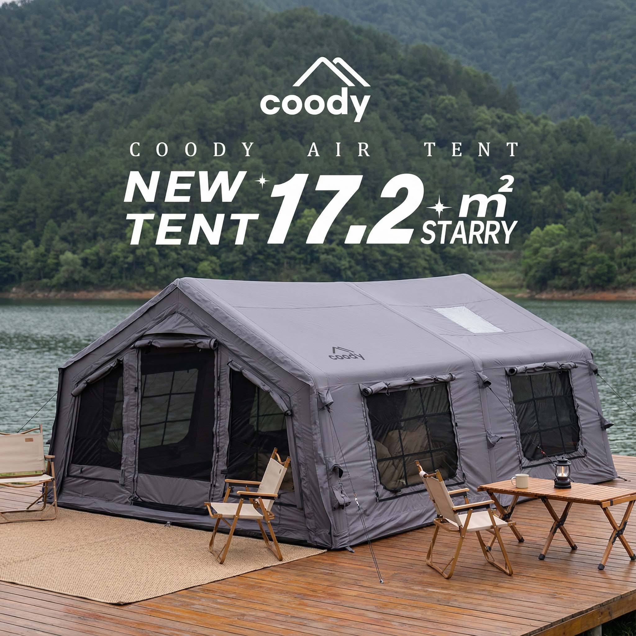 Coody Familia AirTent 17.2 Gray Inflatable Tent House for Camping (2-10 Person) - Image 8