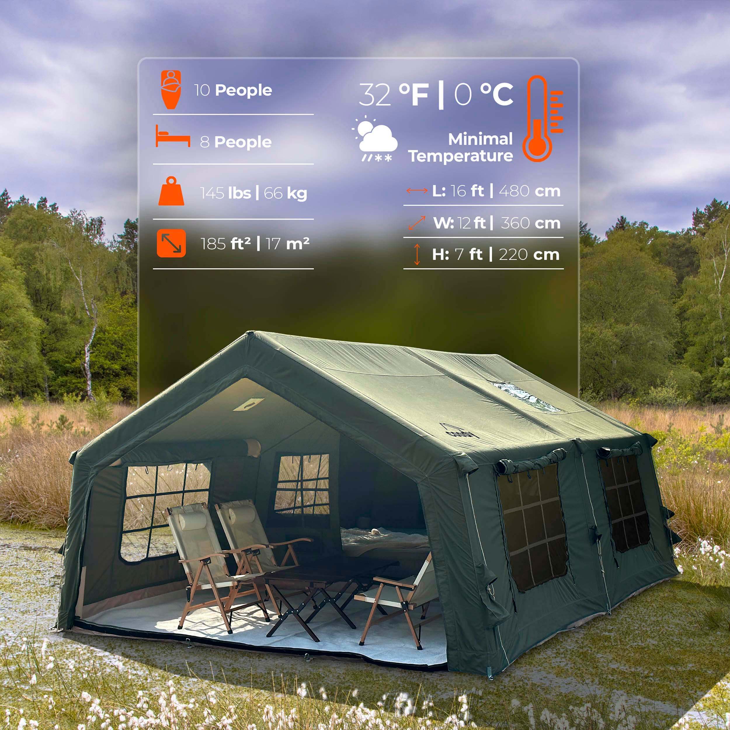 Coody Familia AirTent 17.2 Forest Green Inflatable Tent House for Camping (2-10 Person) - Image 5