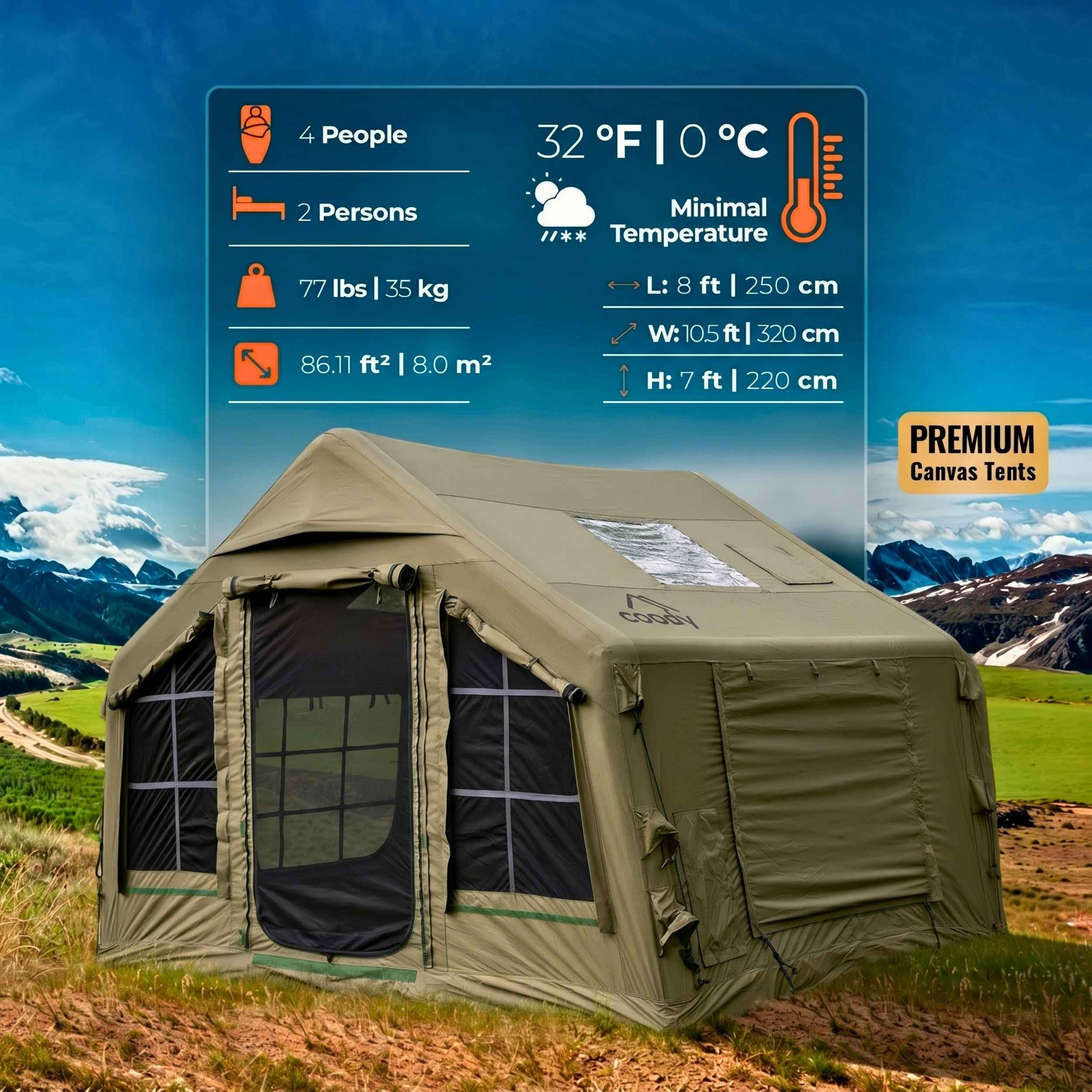 Coody 8.0 Air Tent Forest Green - Inflatable Tent House for Camping (1-4 Person) - Image 3