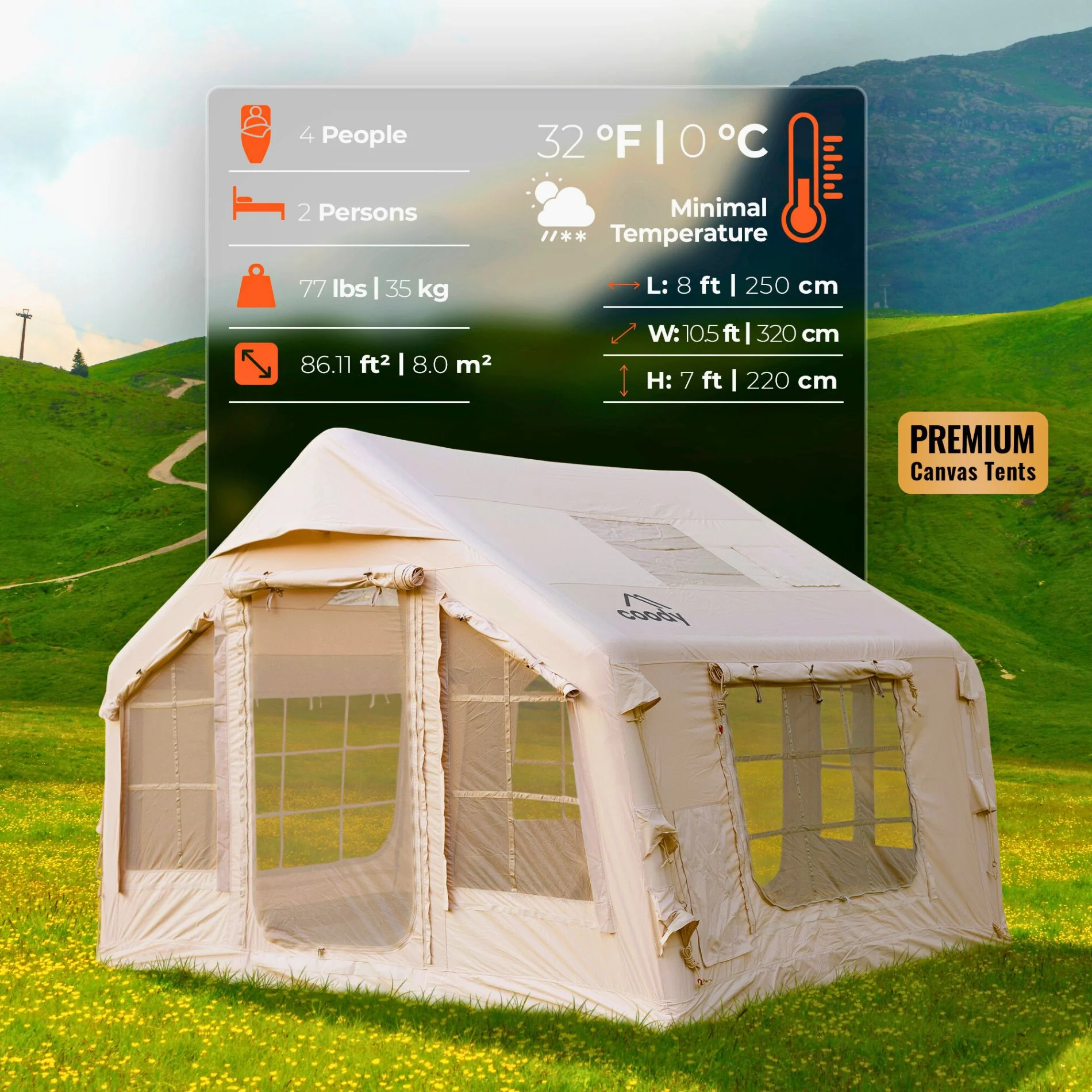 Coody 8.0 Air Tent Beige (1-4 Person) + Carpet for Сoody 8.0 - Image 3
