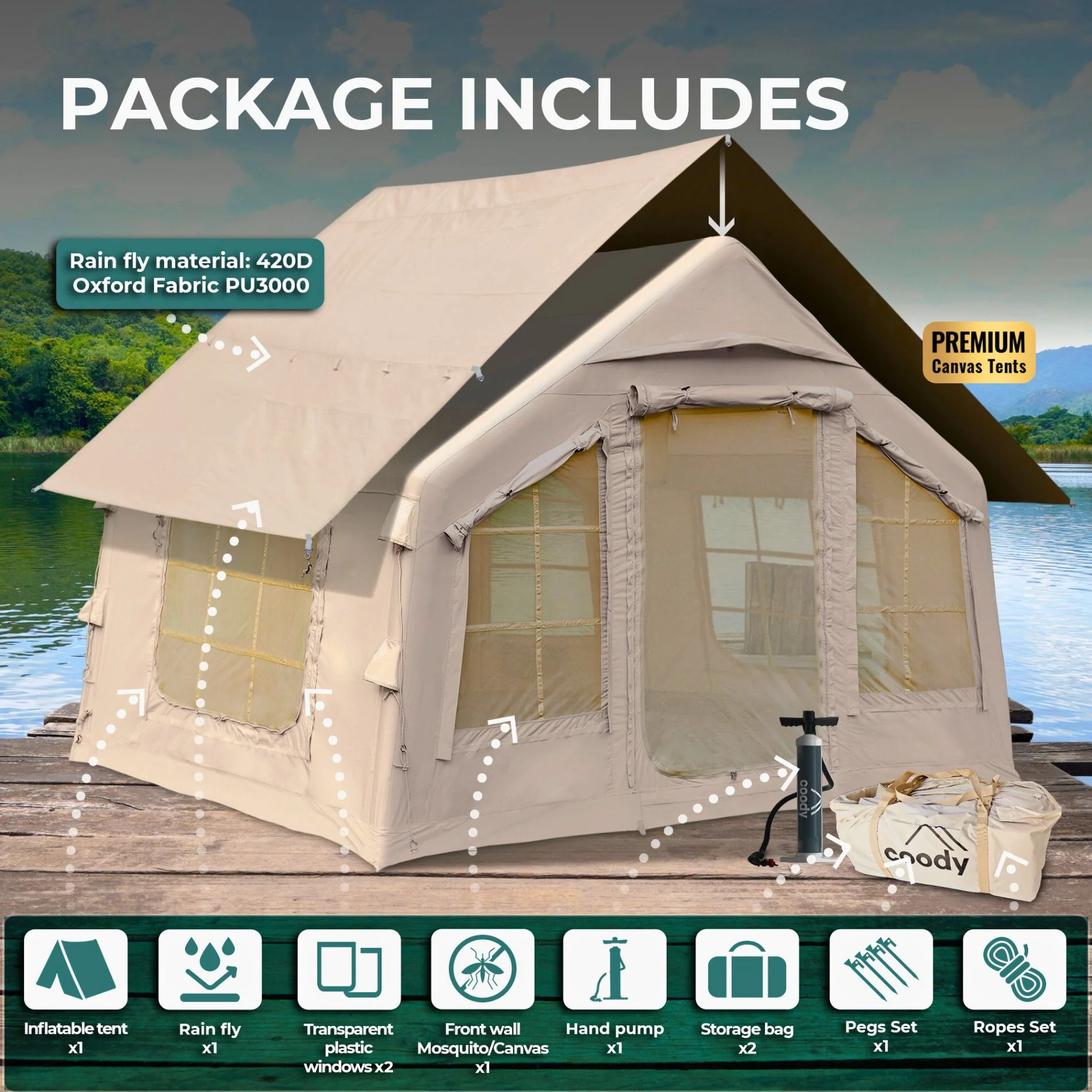 Coody 8.0 Air Tent Beige (1-4 Person) + Carpet for Сoody 8.0 - Image 4