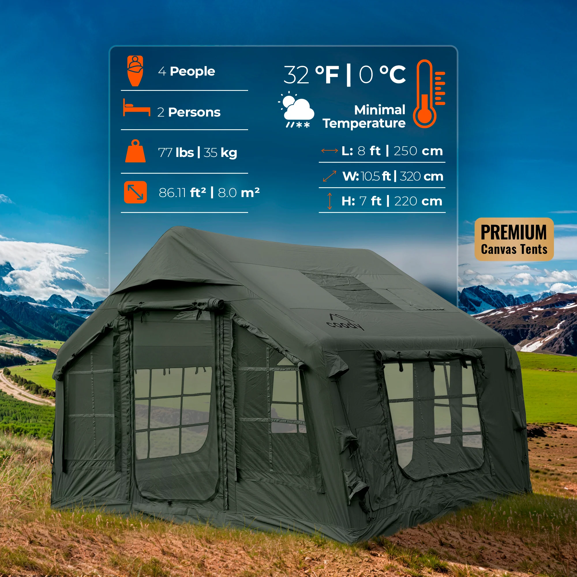 Coody 8.0 Air Tent Forest Green (1-4 Person)+ Carpet for Сoody 8.0 - Image 3