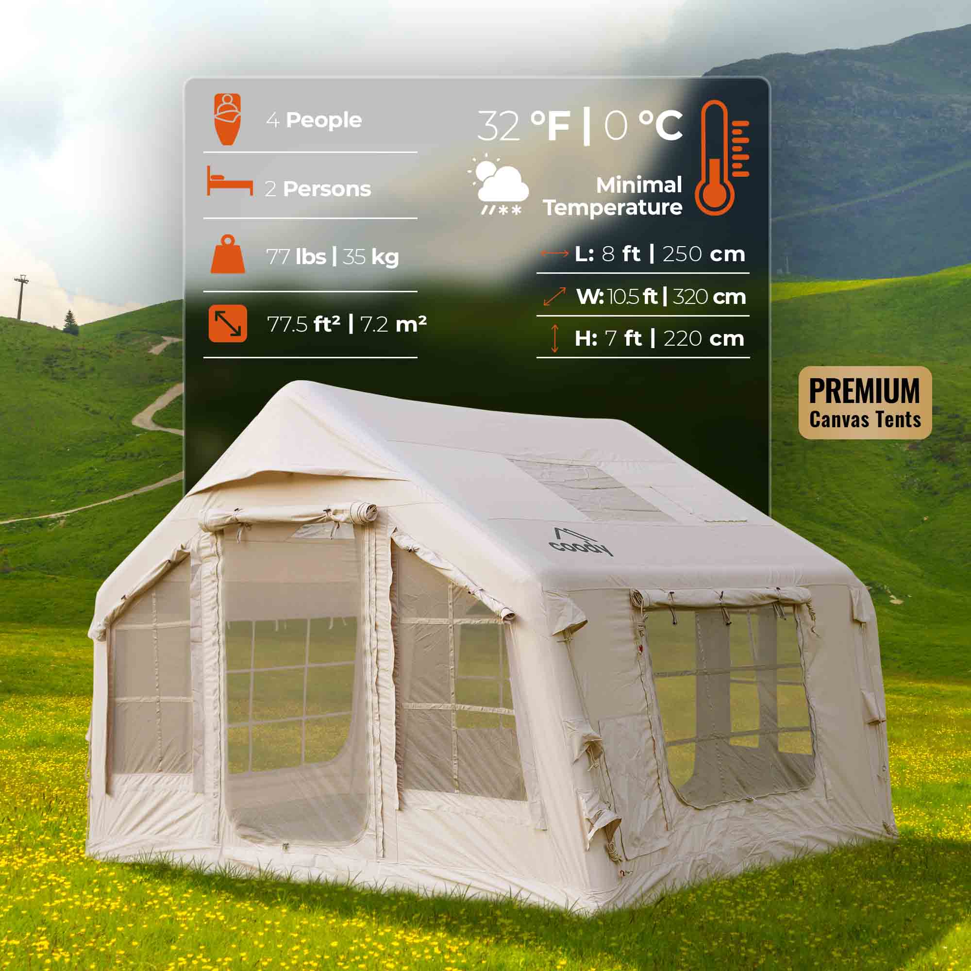 Coody 8.0 Air Tent Beige - Inflatable Tent House for Camping (1-4 Person) - Image 3