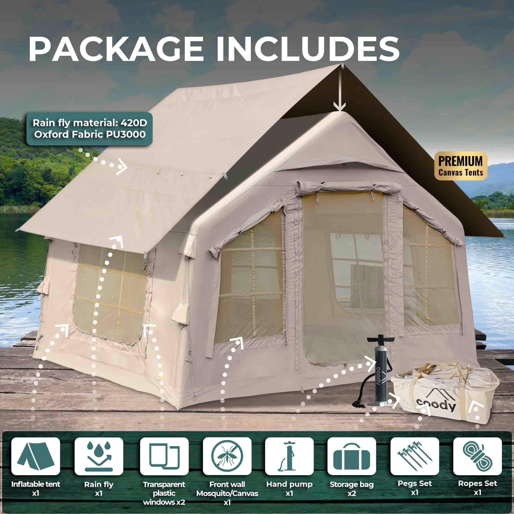 Coody 8.0 Air Tent Beige - Inflatable Tent House for Camping (1-4 Person) - Image 4