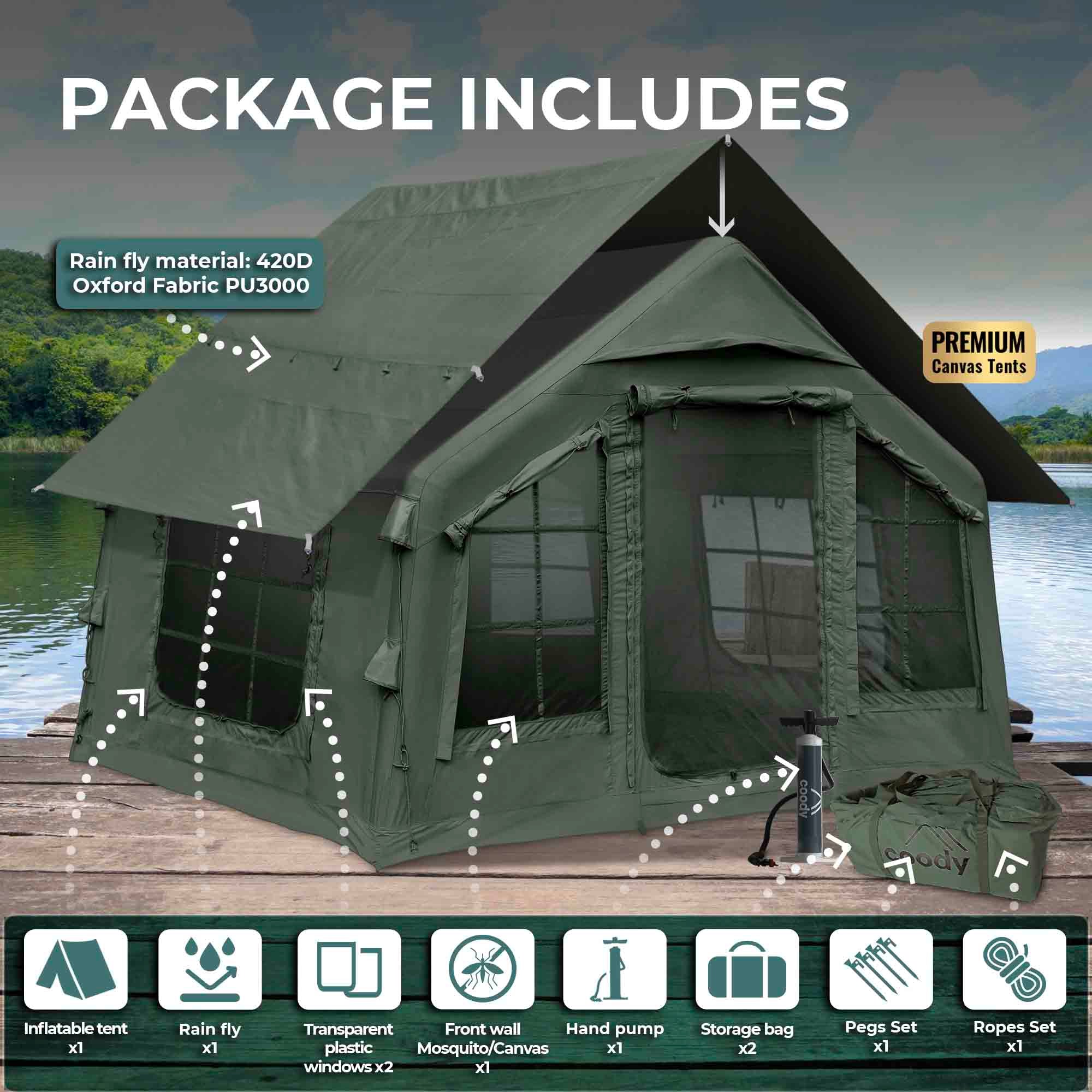 Coody 8.0 Air Tent Forest Green - Inflatable Tent House for Camping (1-4 Person) - Image 4