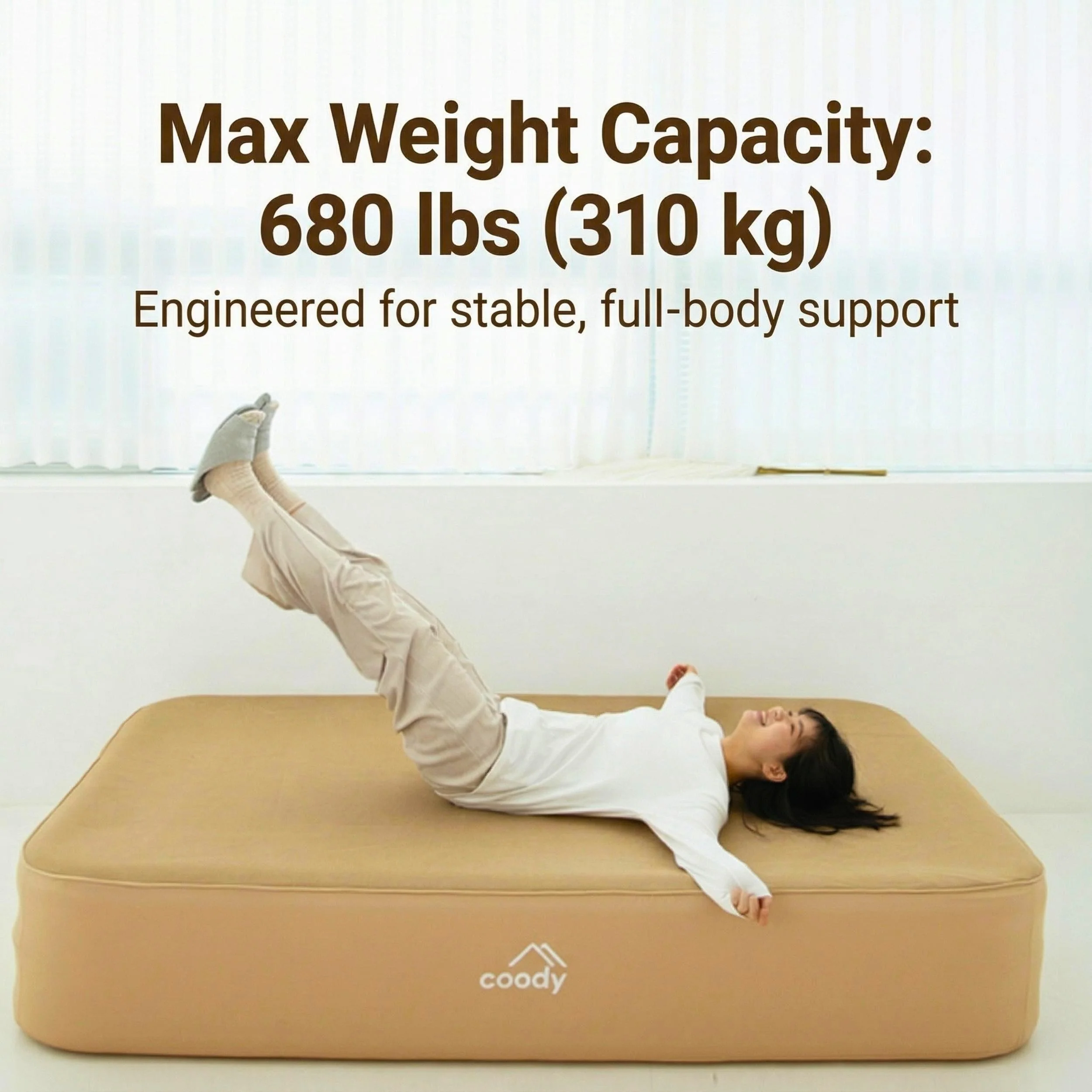 Coody Air Mattress Beige Queen (197×150×35 cm) – Premium Air Bed with Built-in Pump - Image 3
