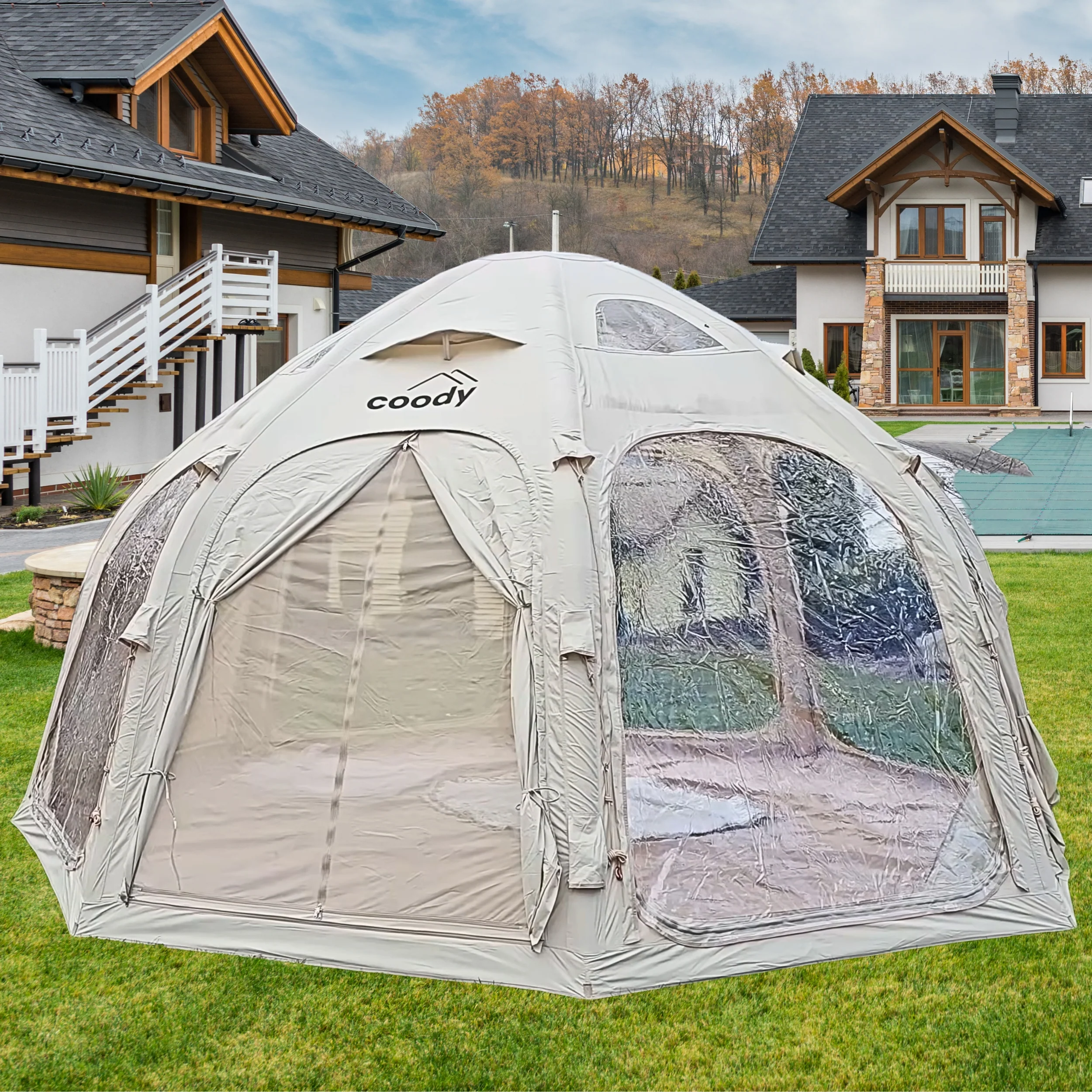 Coody Aurora Dome Beige (2-4 Person)+Carpet(Beige)+Electric Pump - Image 10