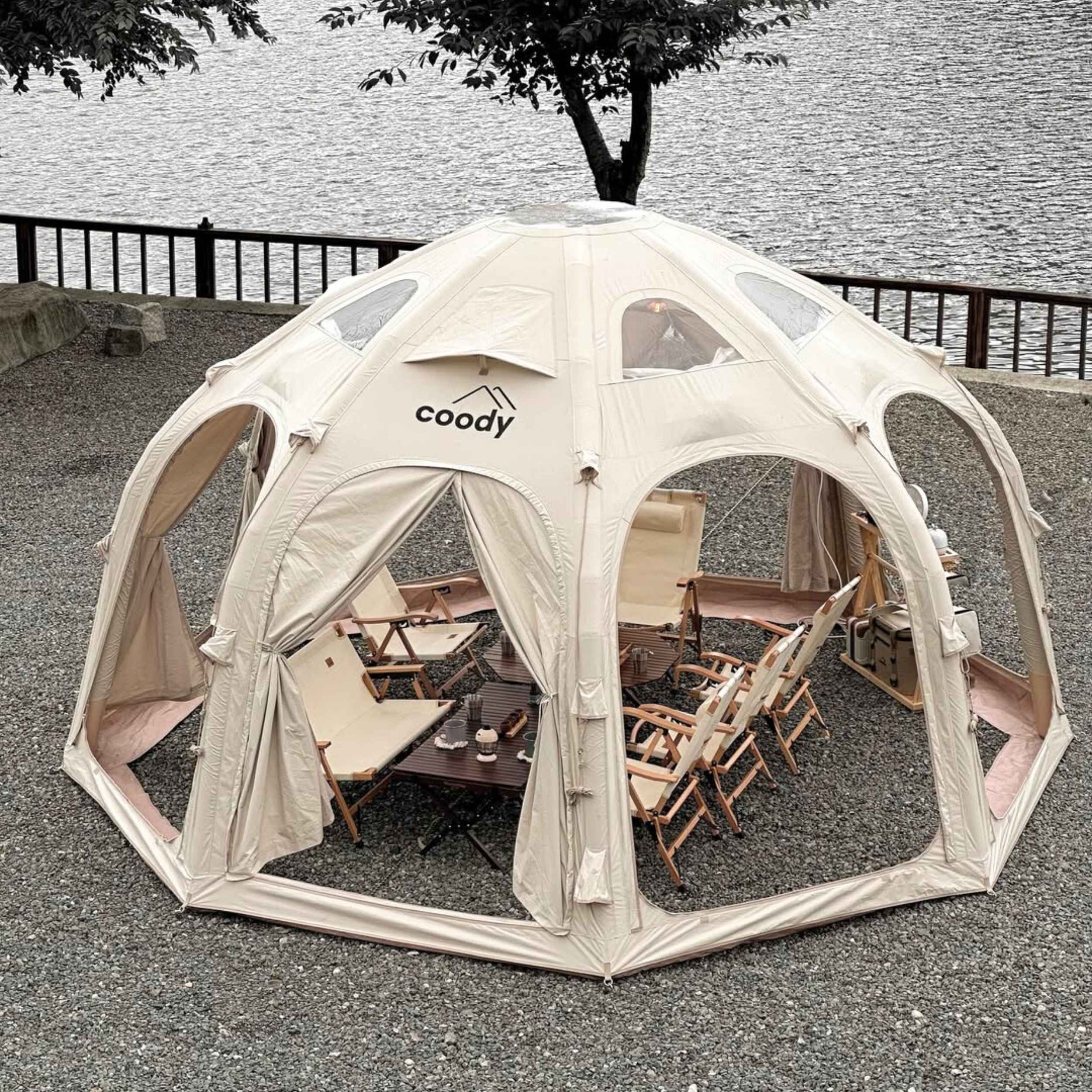 Coody Aurora Dome Beige (2-4 Person)+Carpet(Beige)+Electric Pump - Image 12