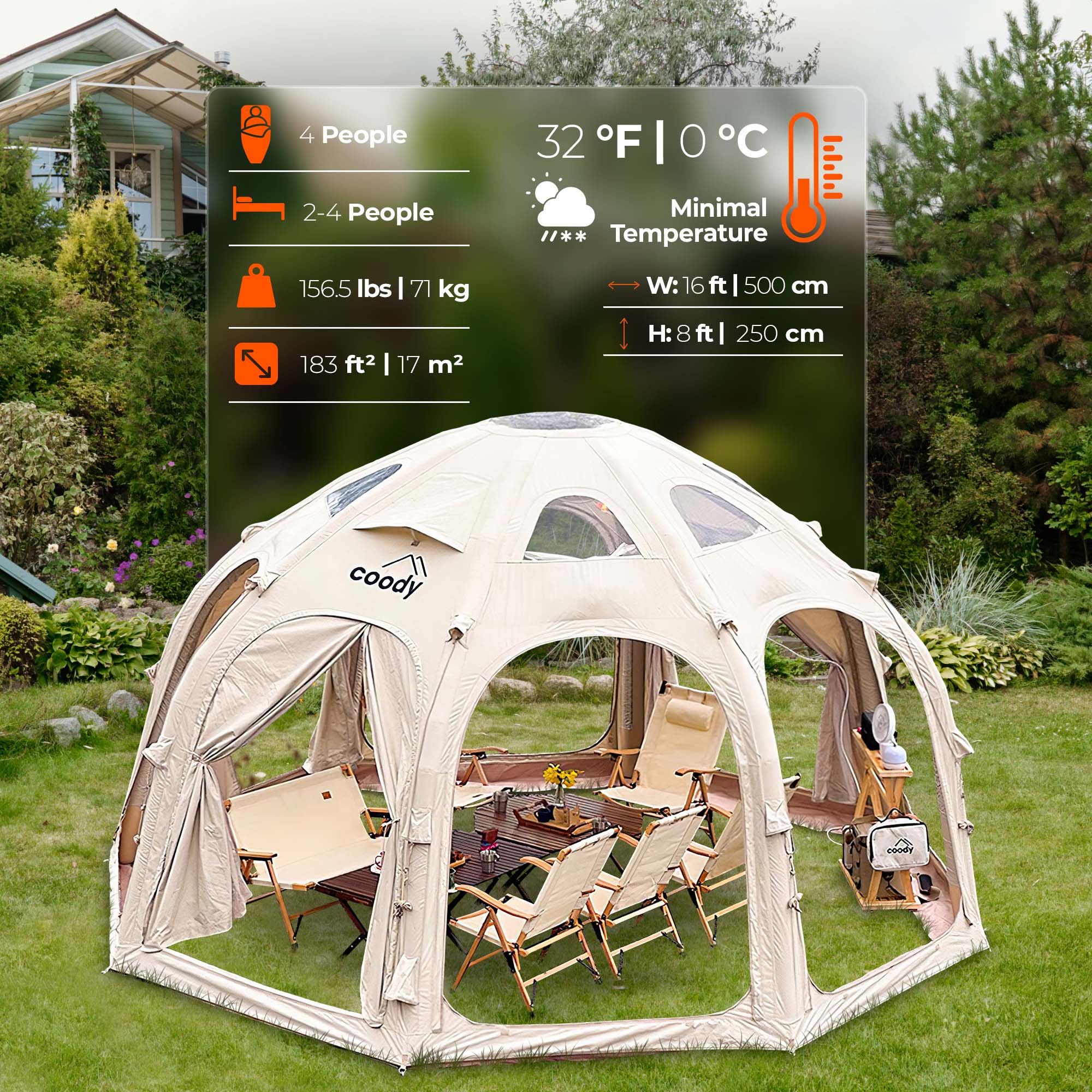 Coody Aurora Dome Beige (2-4 Person)+Carpet(Beige)+Electric Pump - Image 3