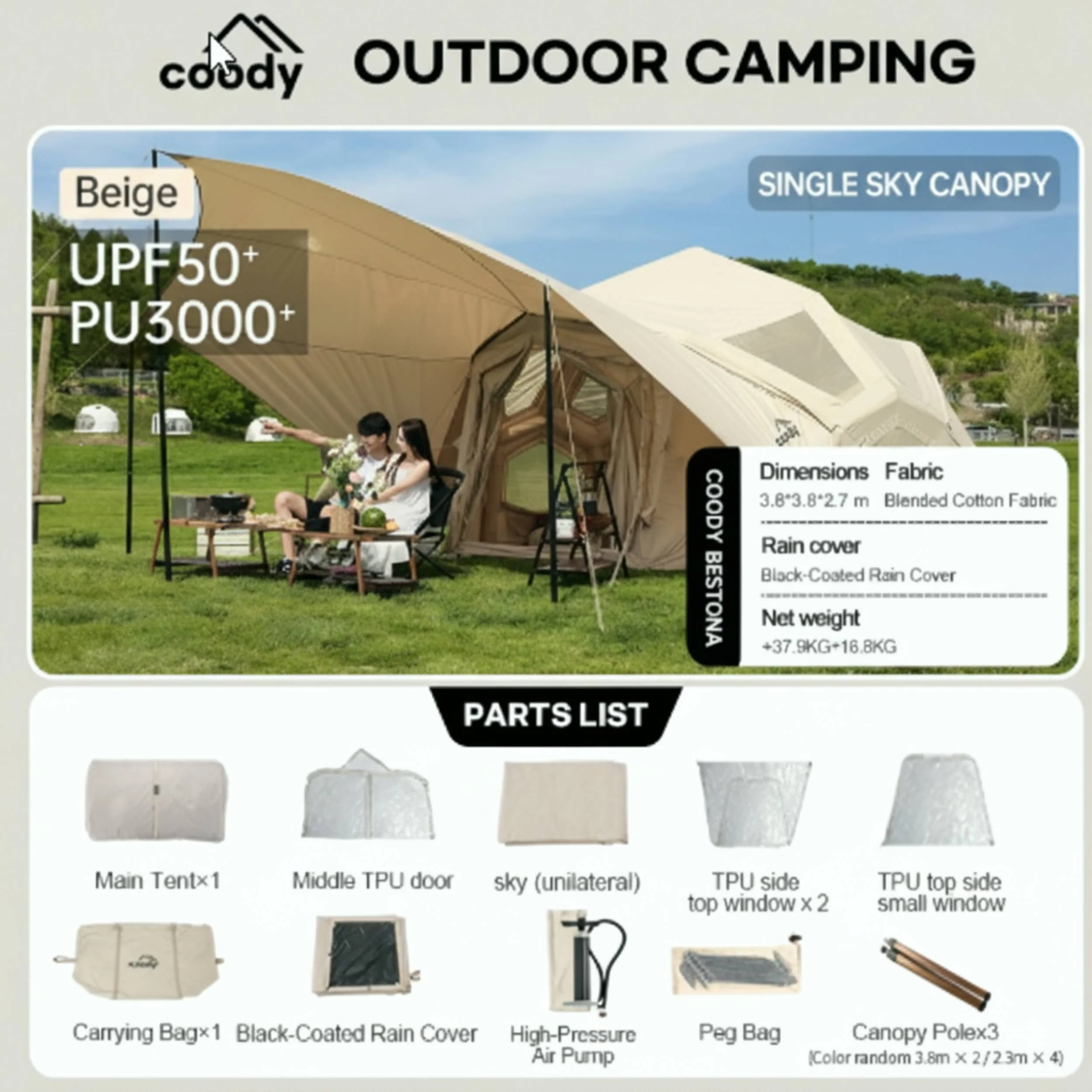 Coody Bestona Beige Inflatable Tent for Camping (2-4 person) - Image 15