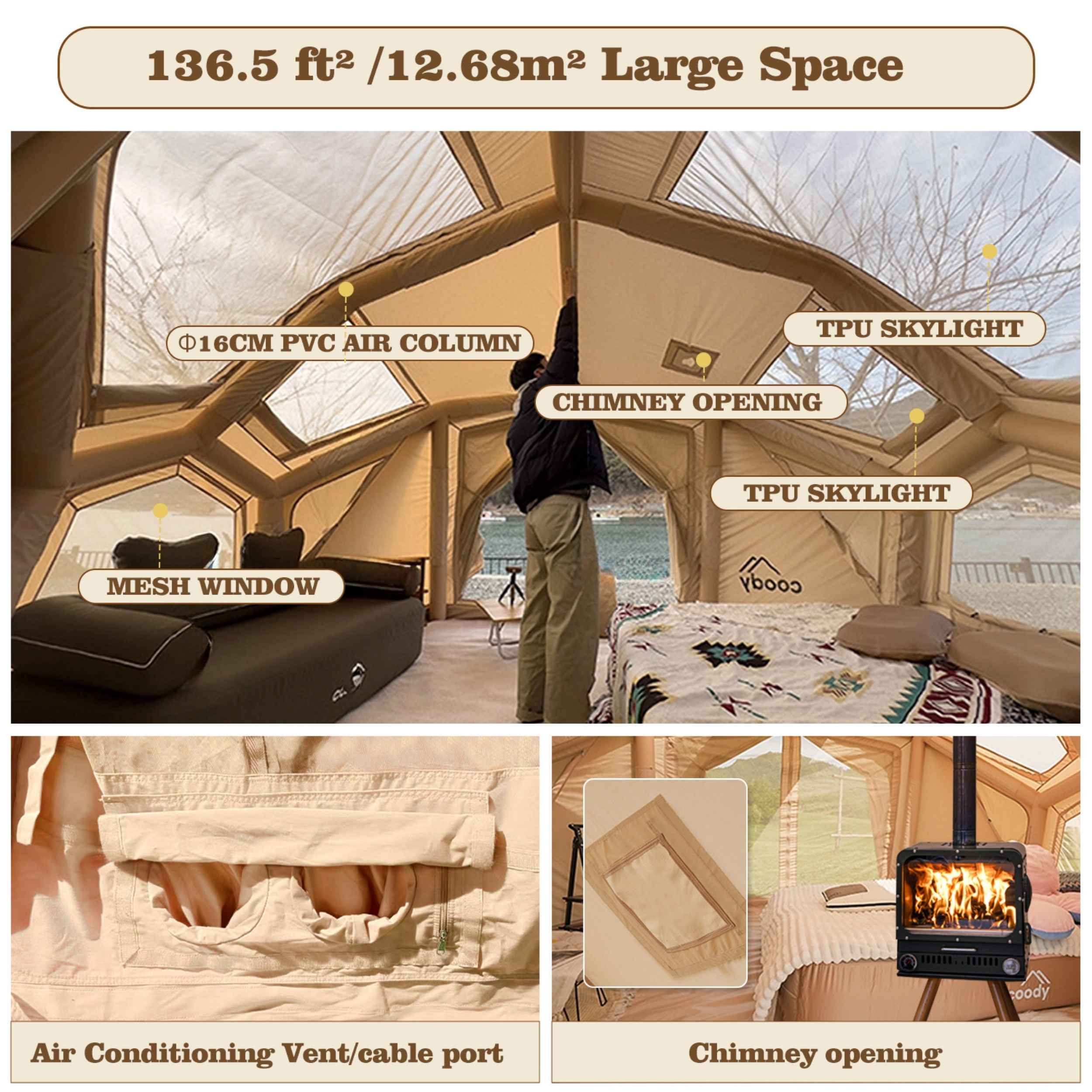 Coody Bestona Beige Inflatable Tent for Camping (2-4 person) - Image 4