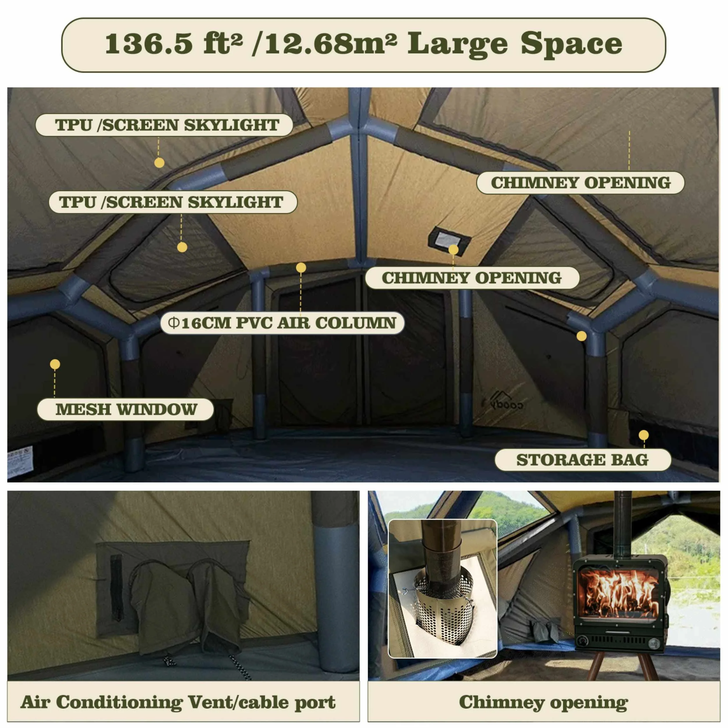 Coody Bestona Forest Green Inflatable Tent for Camping (2-4 person) - Image 4